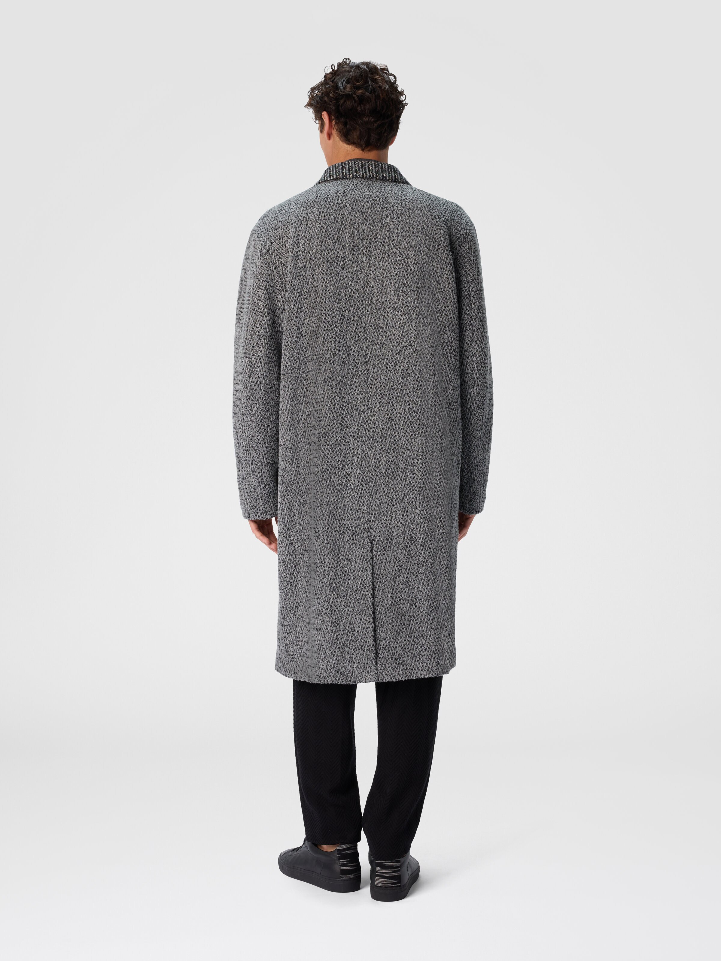 Wool Cloth Coat with Chevron Pattern, Grey - 2