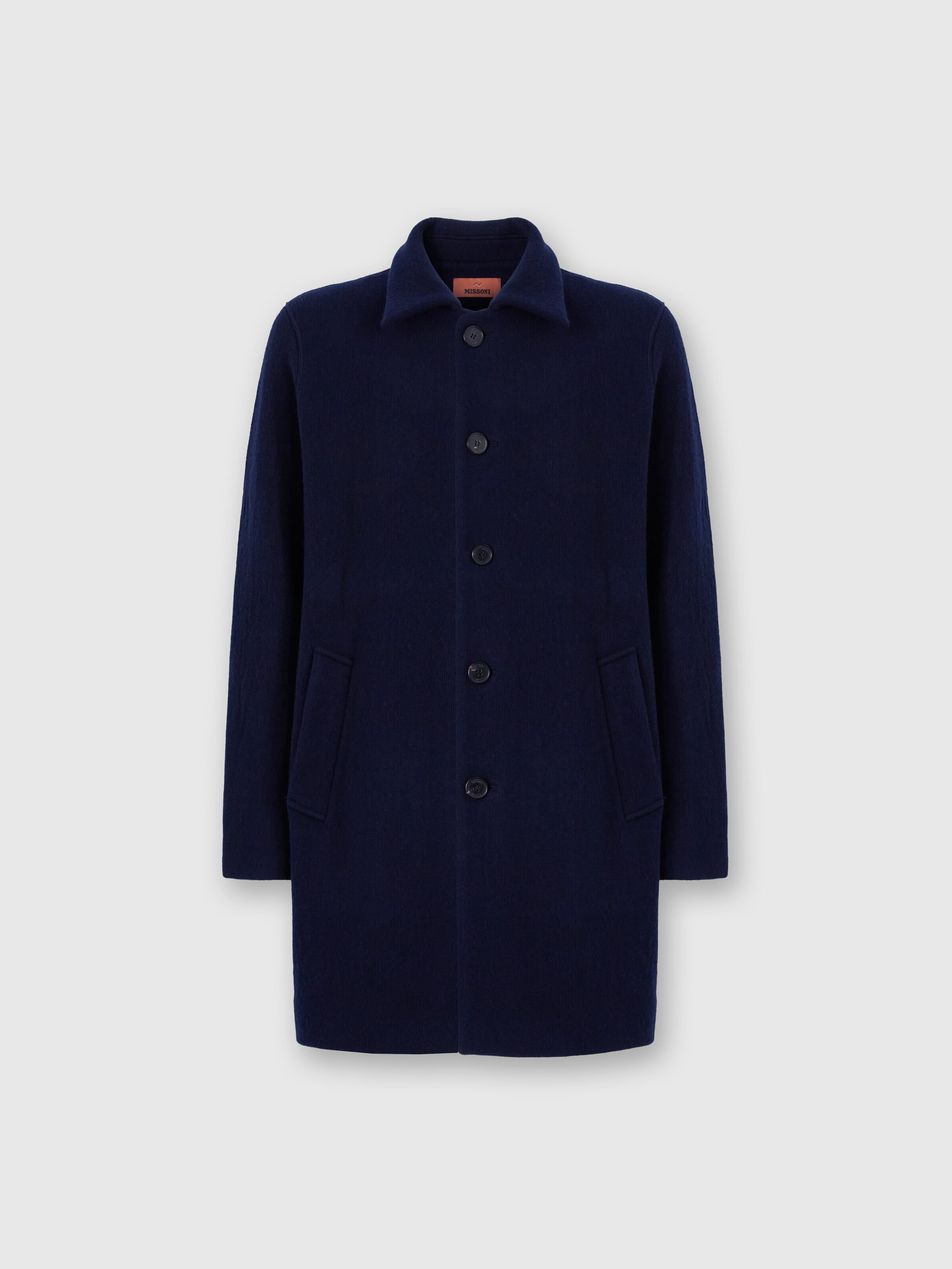 Double Knit Coat with Zigzag Pattern, Blue - 0