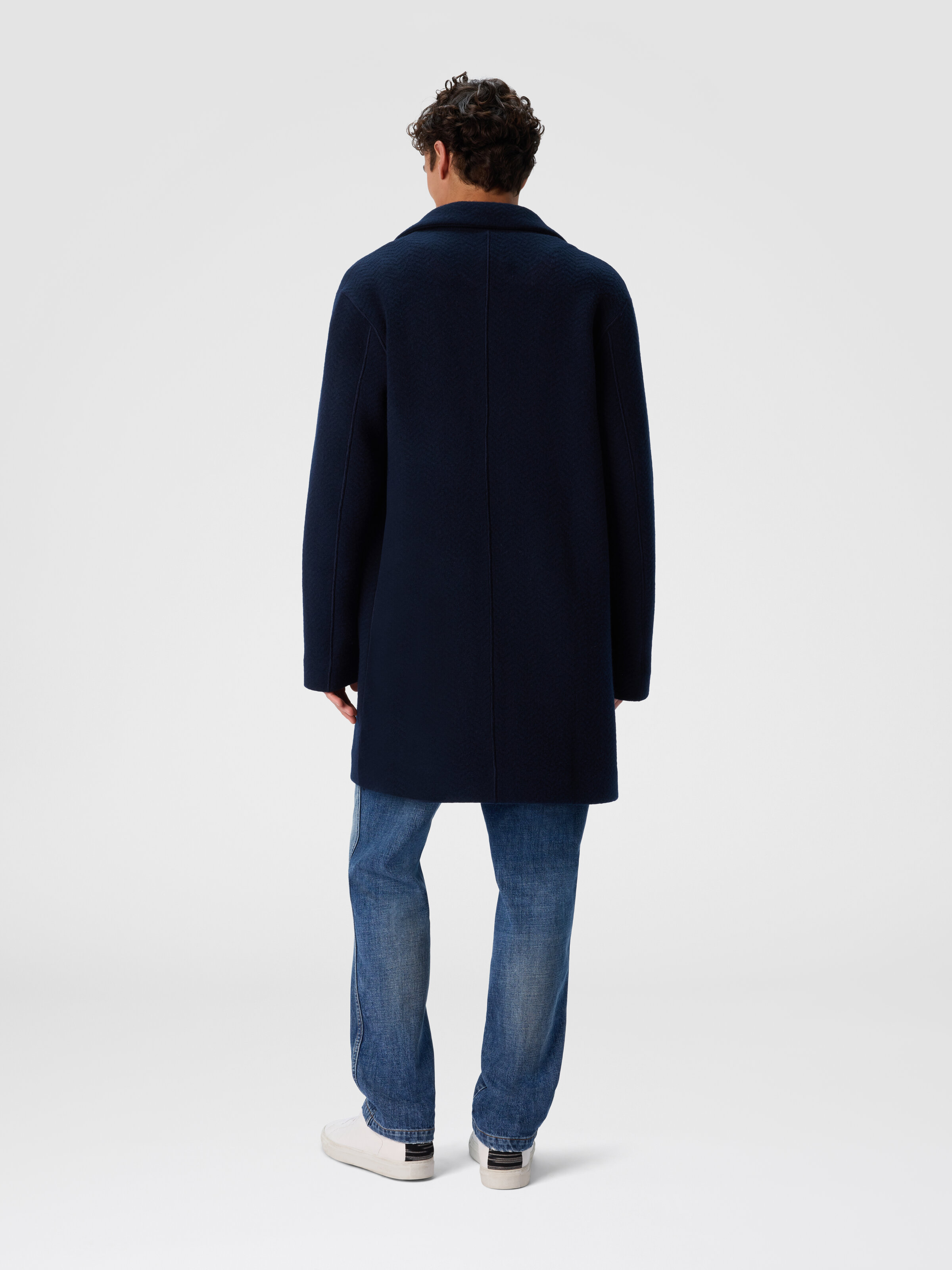 Double Knit Coat with Zigzag Pattern, Blue - 2