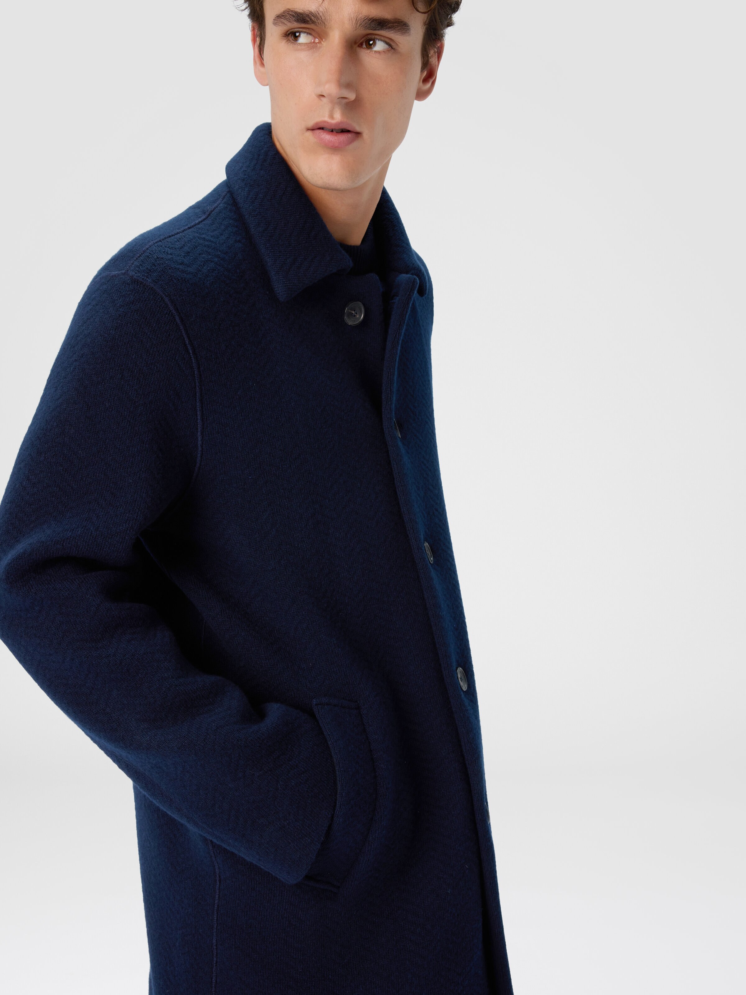 Double Knit Coat with Zigzag Pattern, Blue - 3