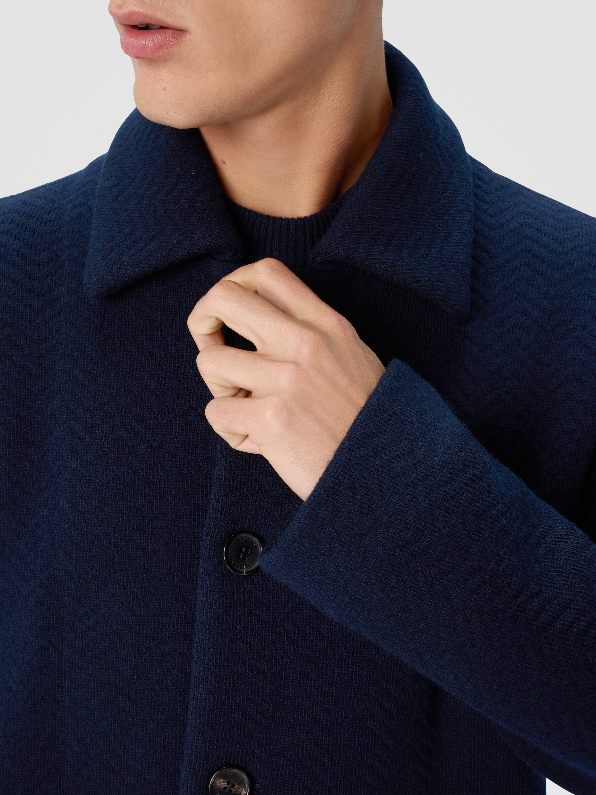 Double Knit Coat with Zigzag Pattern, Blue - 4