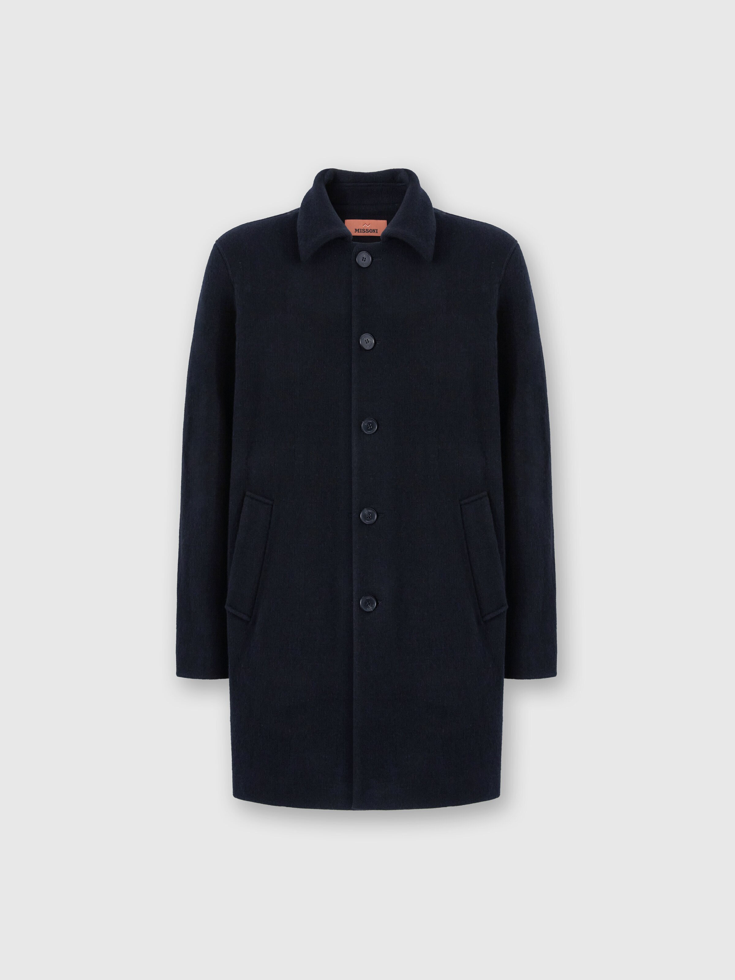 Double Knit Coat with Zigzag Pattern, Black - 0