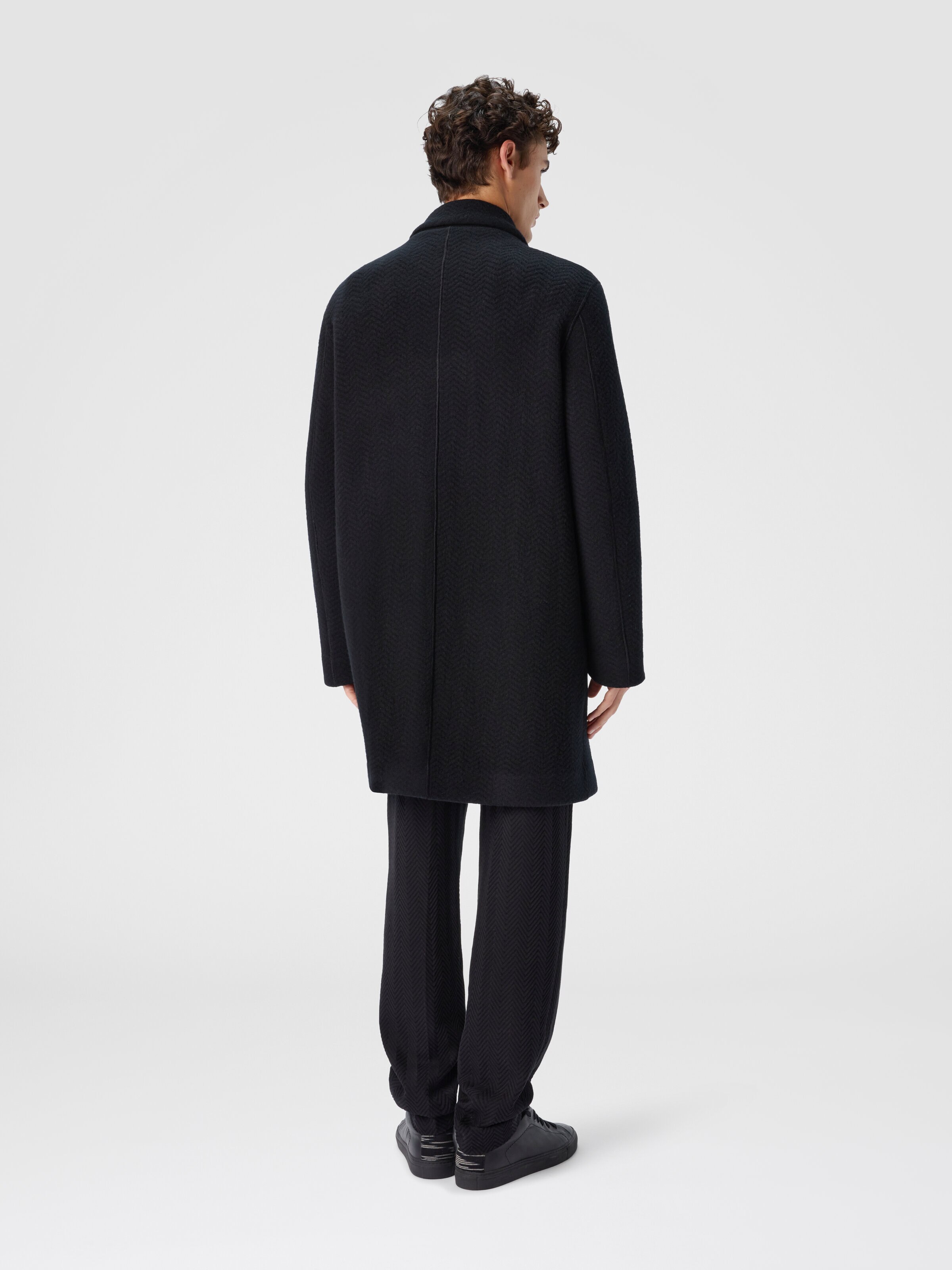 Double Knit Coat with Zigzag Pattern, Black - 2