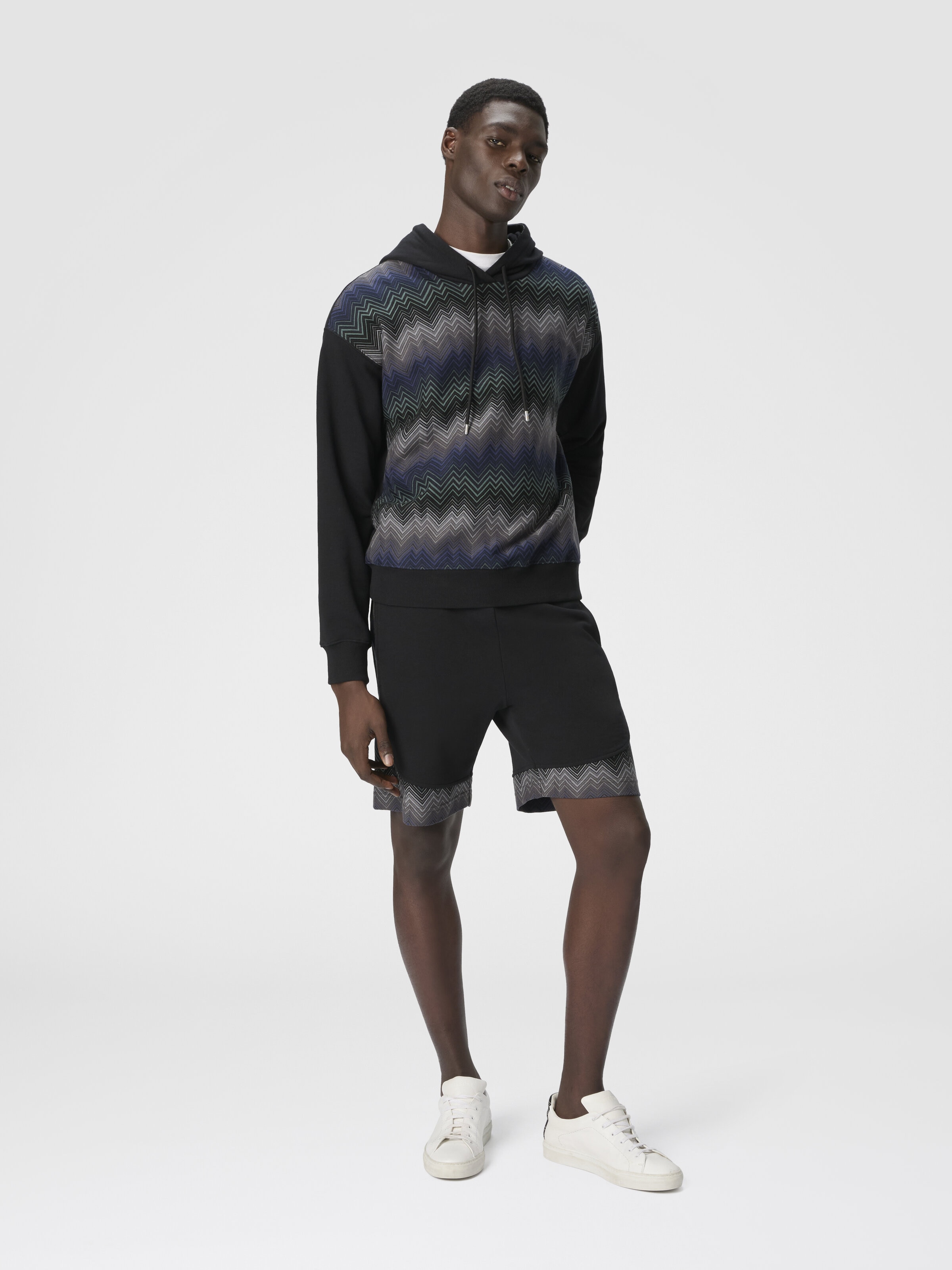 Short en molleton avec insert zigzag, Noir - 3