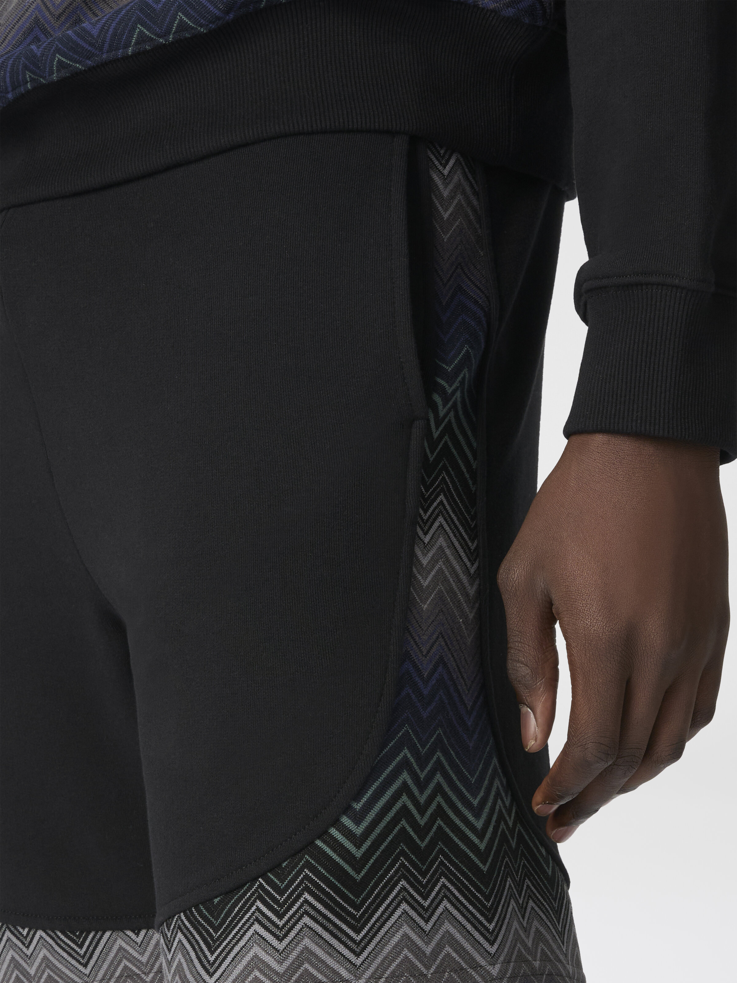 Short en molleton avec insert zigzag, Noir - 4