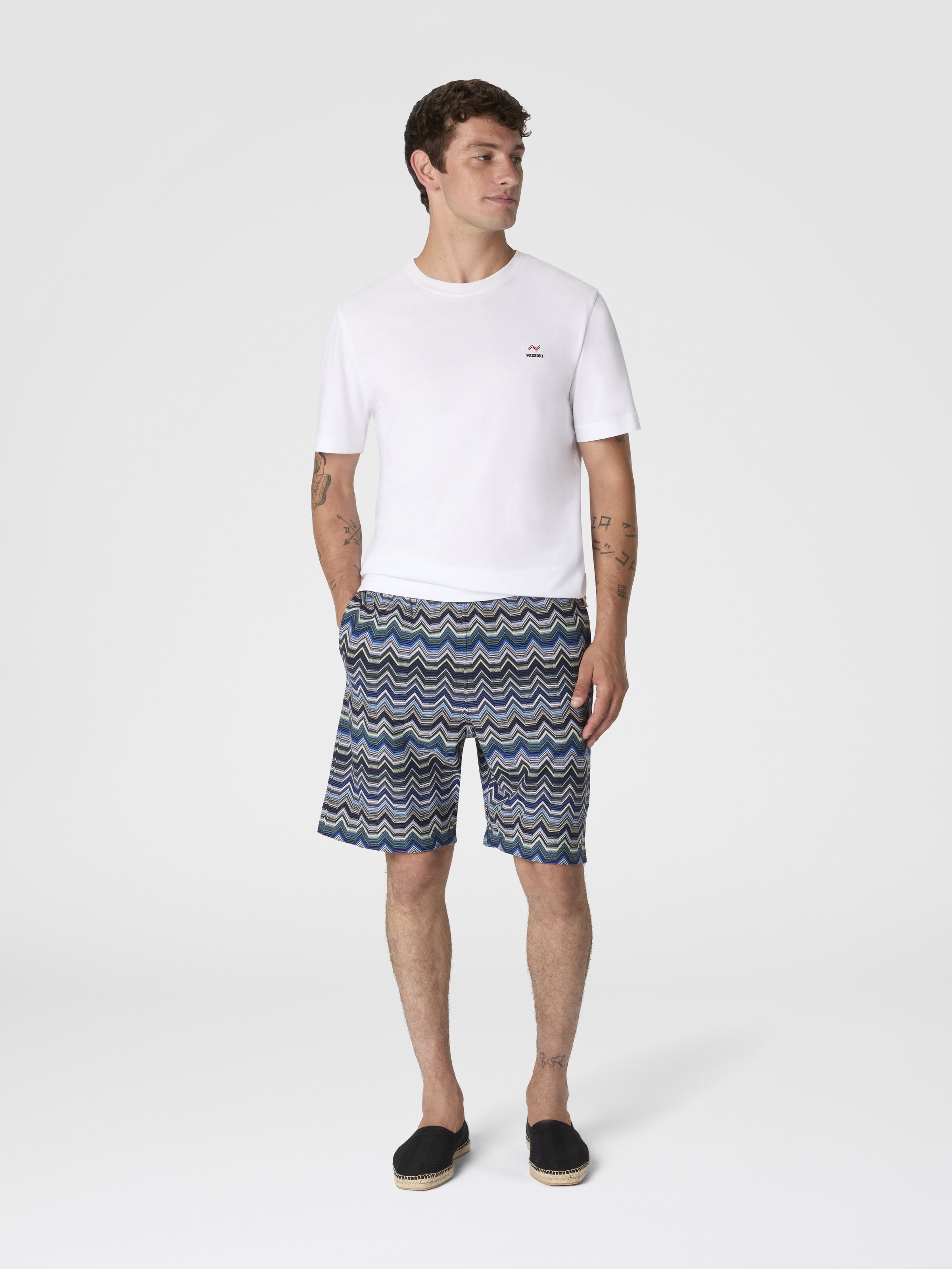 Pure cotton zig zag shorts, Blue & Green - 1