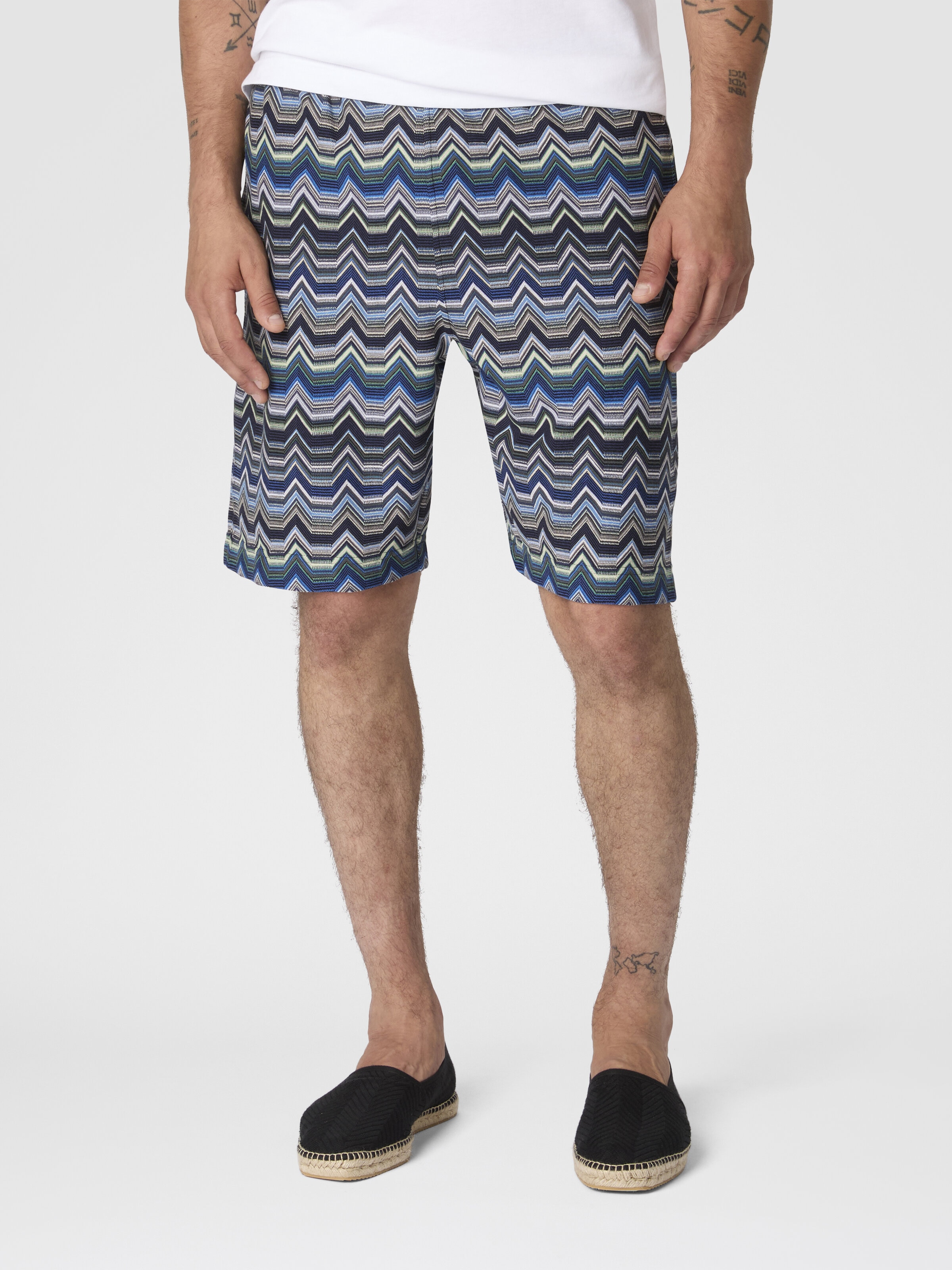 Pure cotton zig zag shorts, Blue & Green - 3