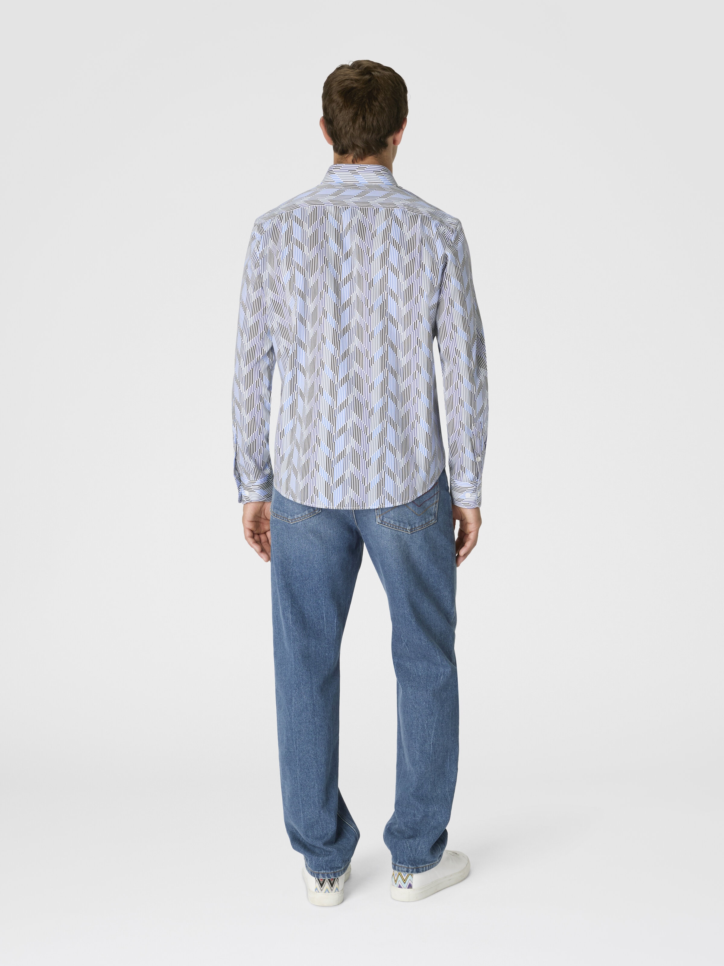 Poplin Cotton Shirt with Zigzag Pattern, Blue - 2