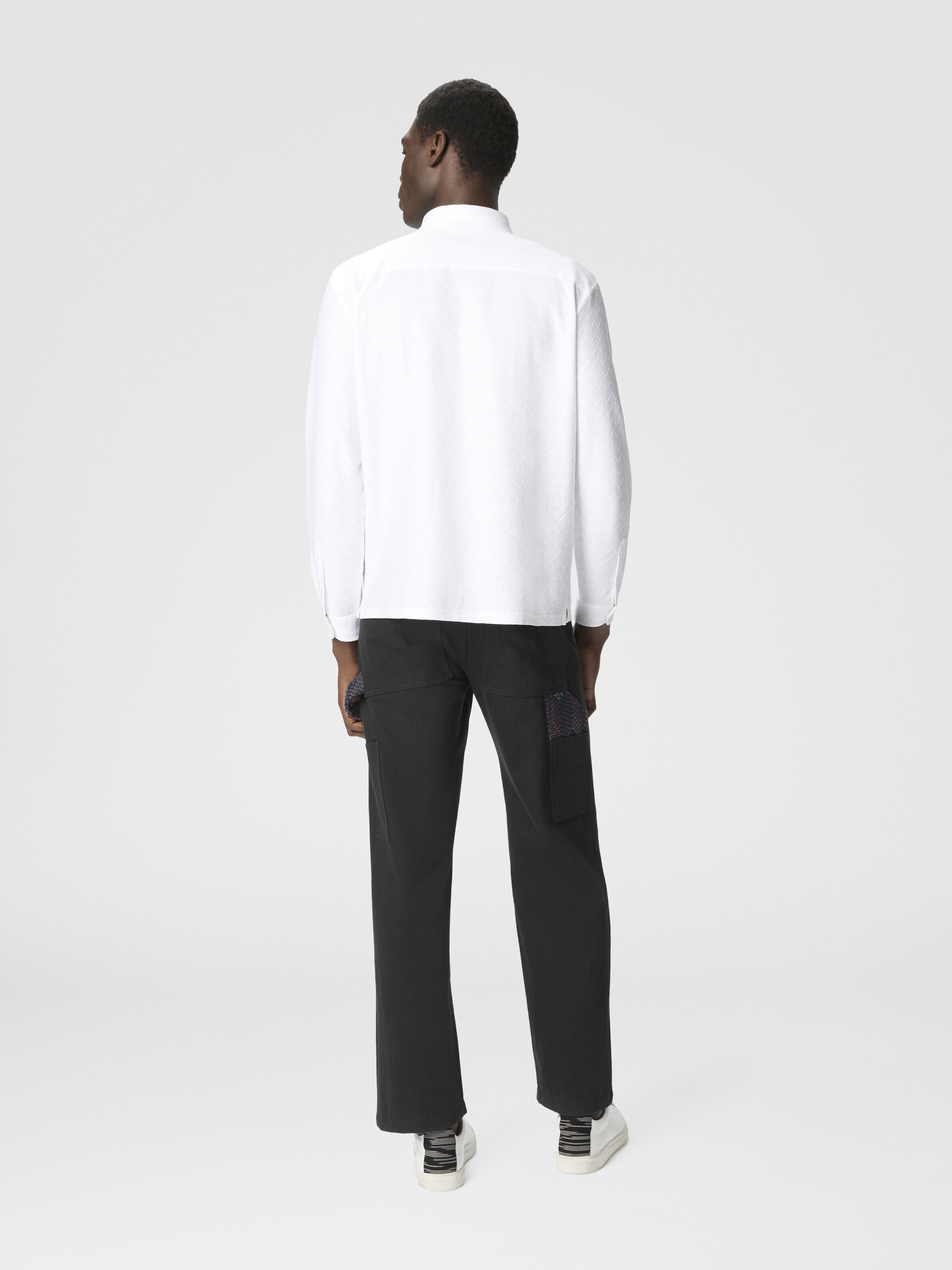 Camisa de jersey de algodón zigzag tono sobre tono, Blanco  - 2