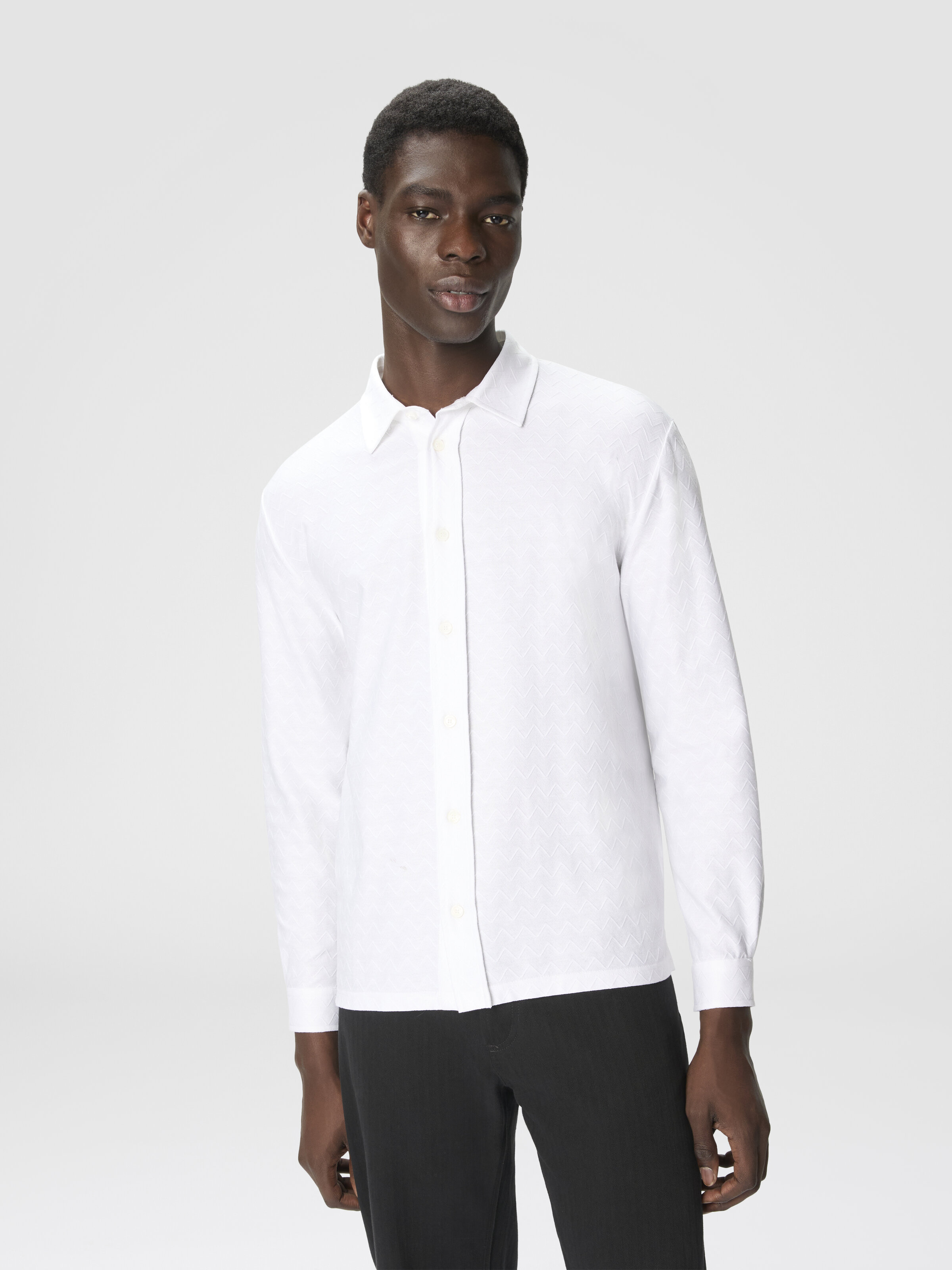 Camisa de jersey de algodón zigzag tono sobre tono, Blanco  - 3