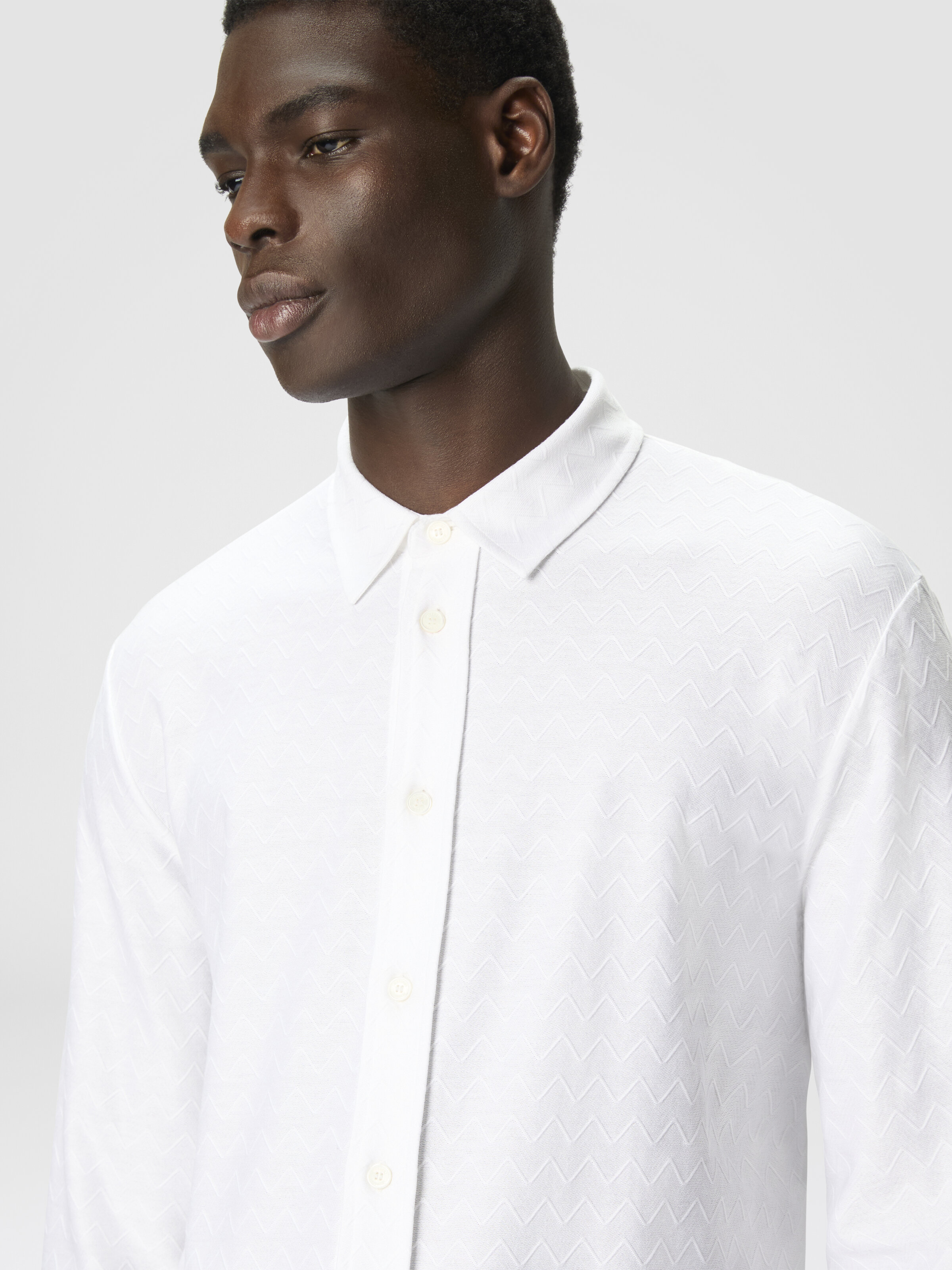 Camisa de jersey de algodón zigzag tono sobre tono, Blanco  - 4