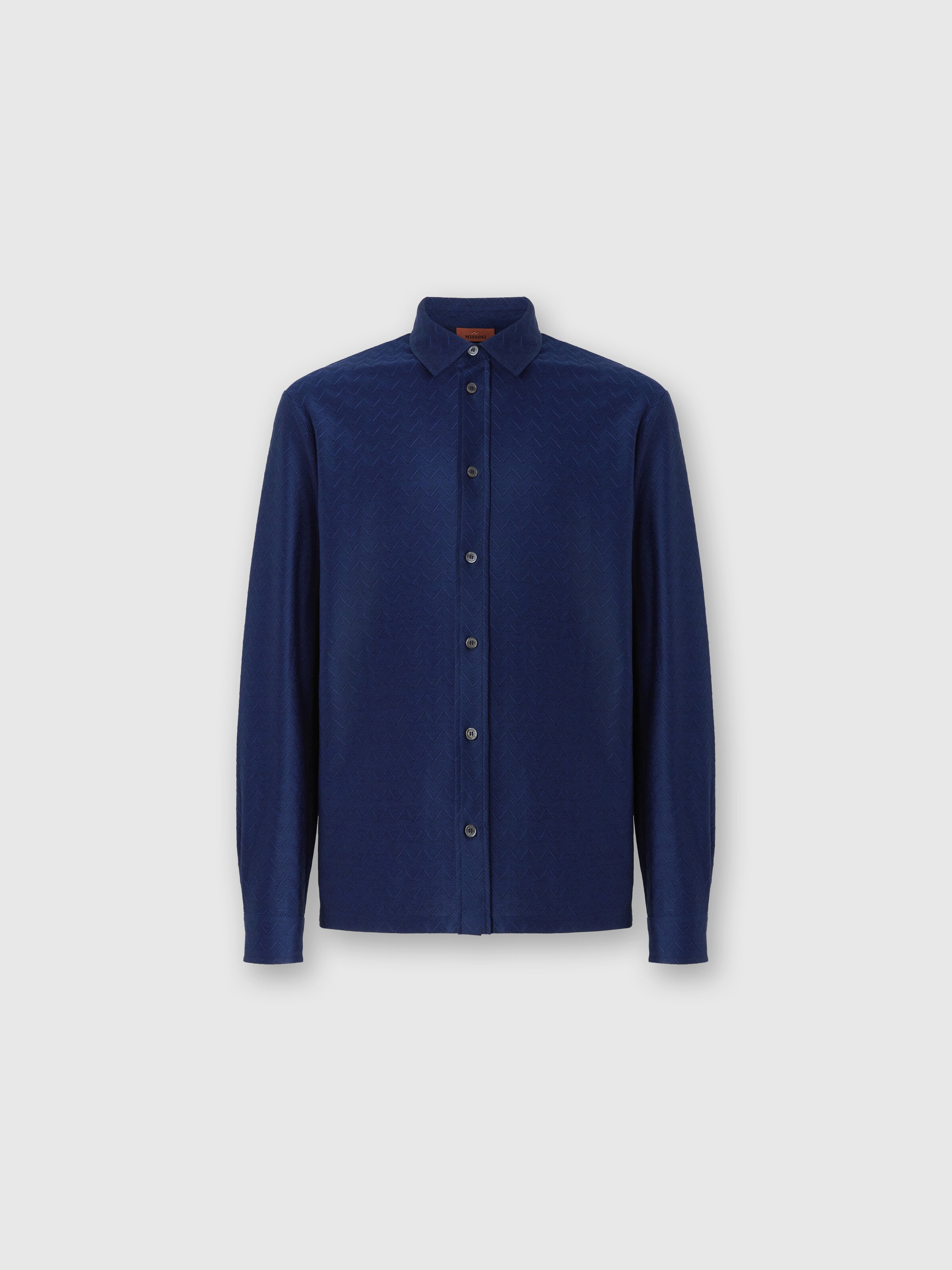 Zigzag Jersey Cotton Shirt Tone on Tone, Blue - 0