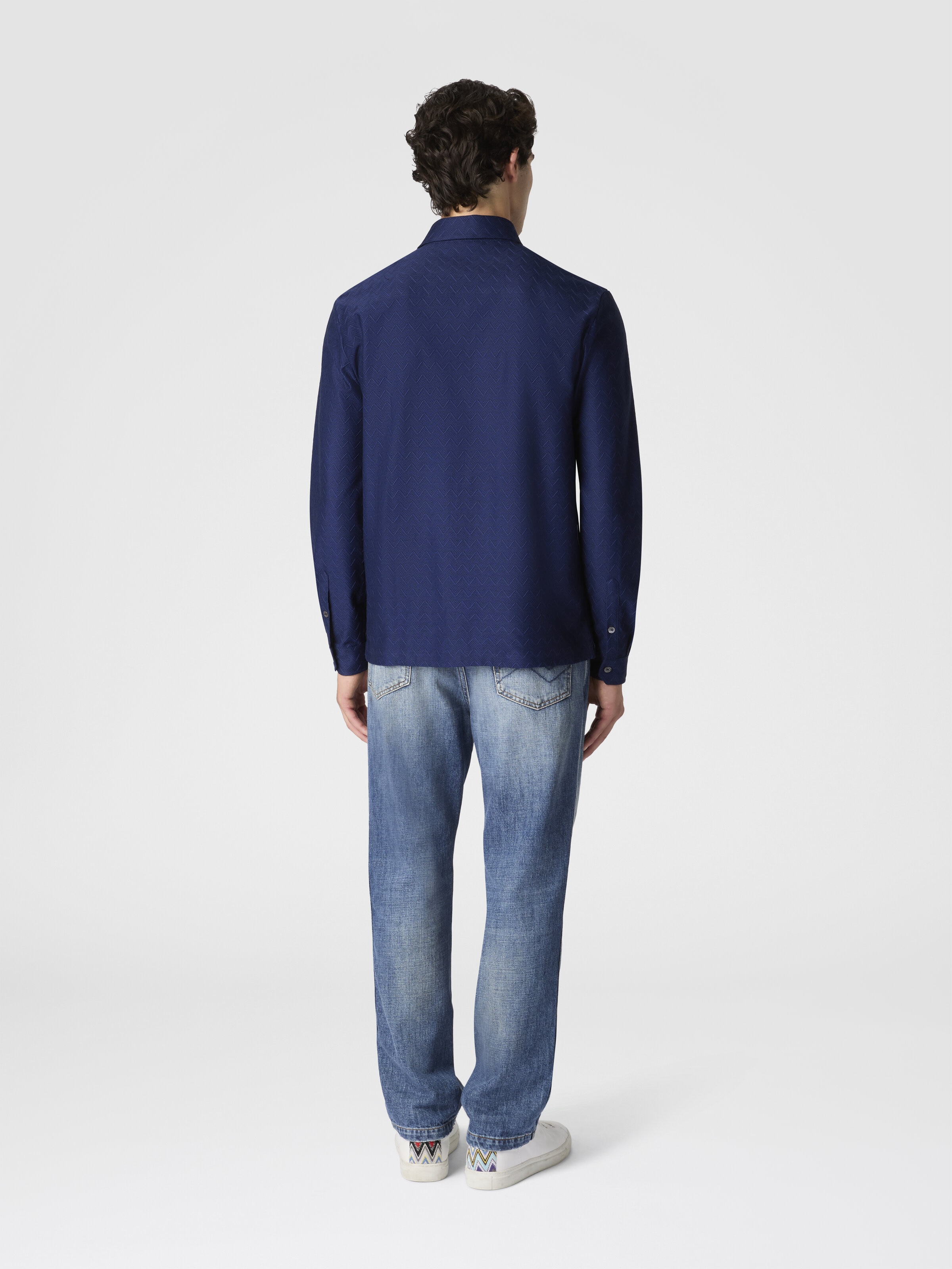 Zigzag Jersey Cotton Shirt Tone on Tone, Blue - 2