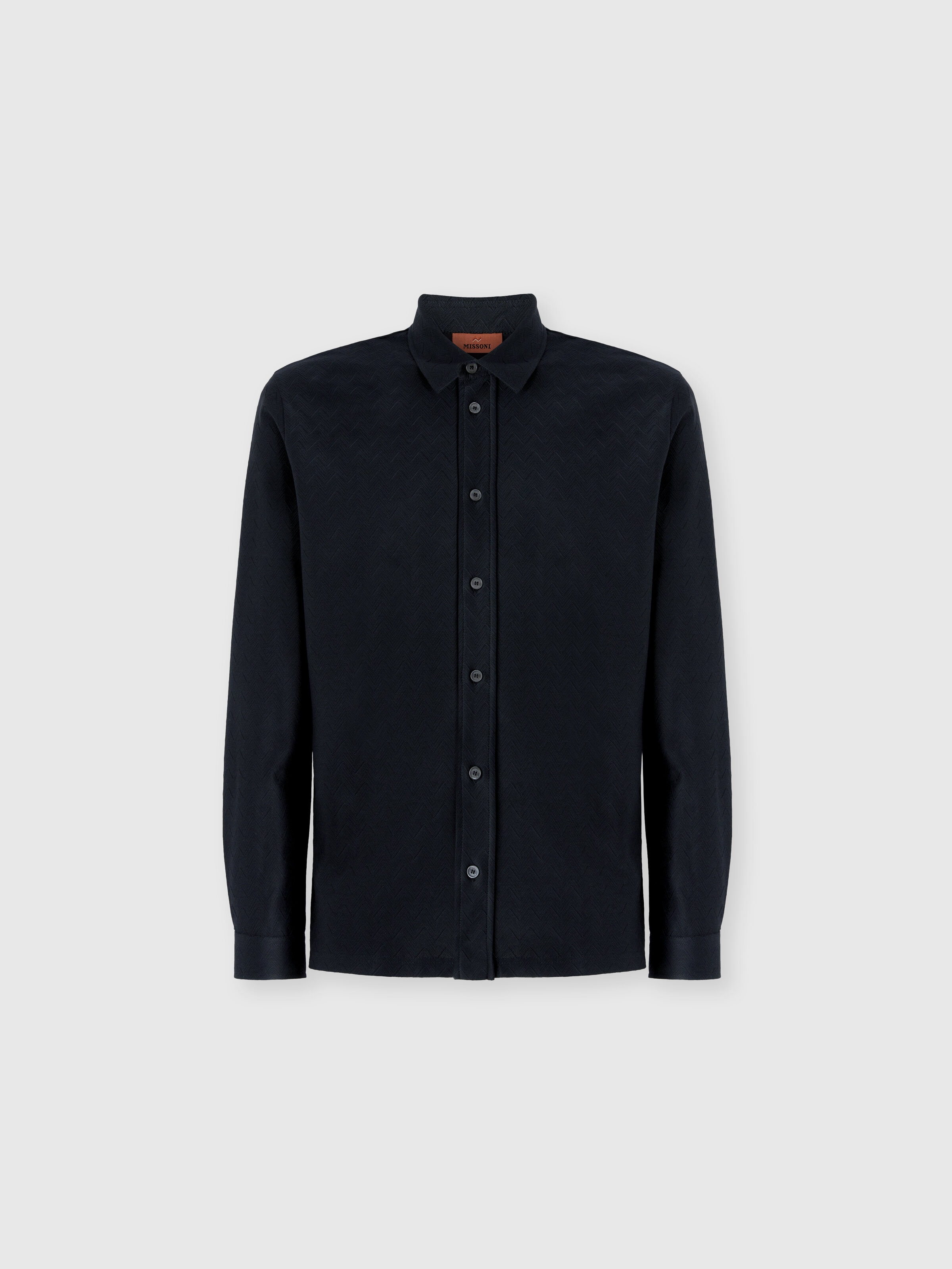 Zigzag Jersey Cotton Shirt Tone on Tone, Grey - 0