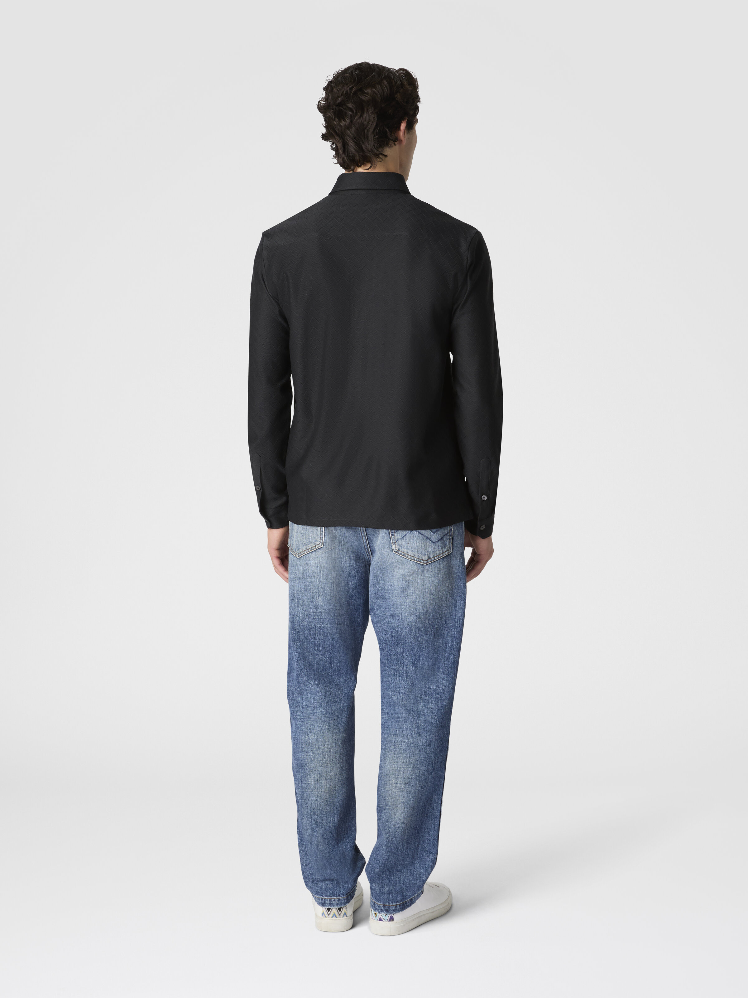 Zigzag Jersey Cotton Shirt Tone on Tone, Grey - 2