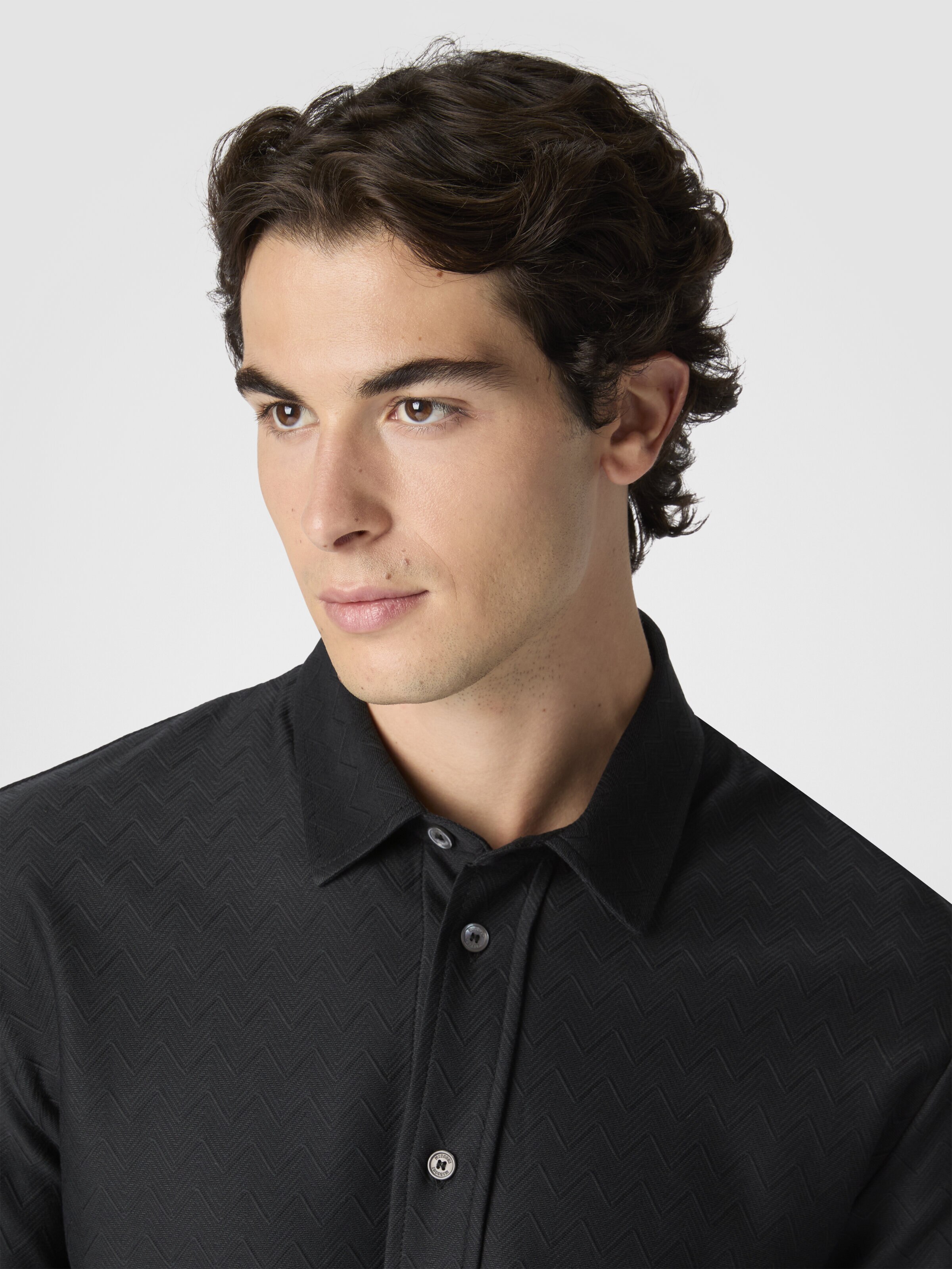 Zigzag Jersey Cotton Shirt Tone on Tone, Grey - 4