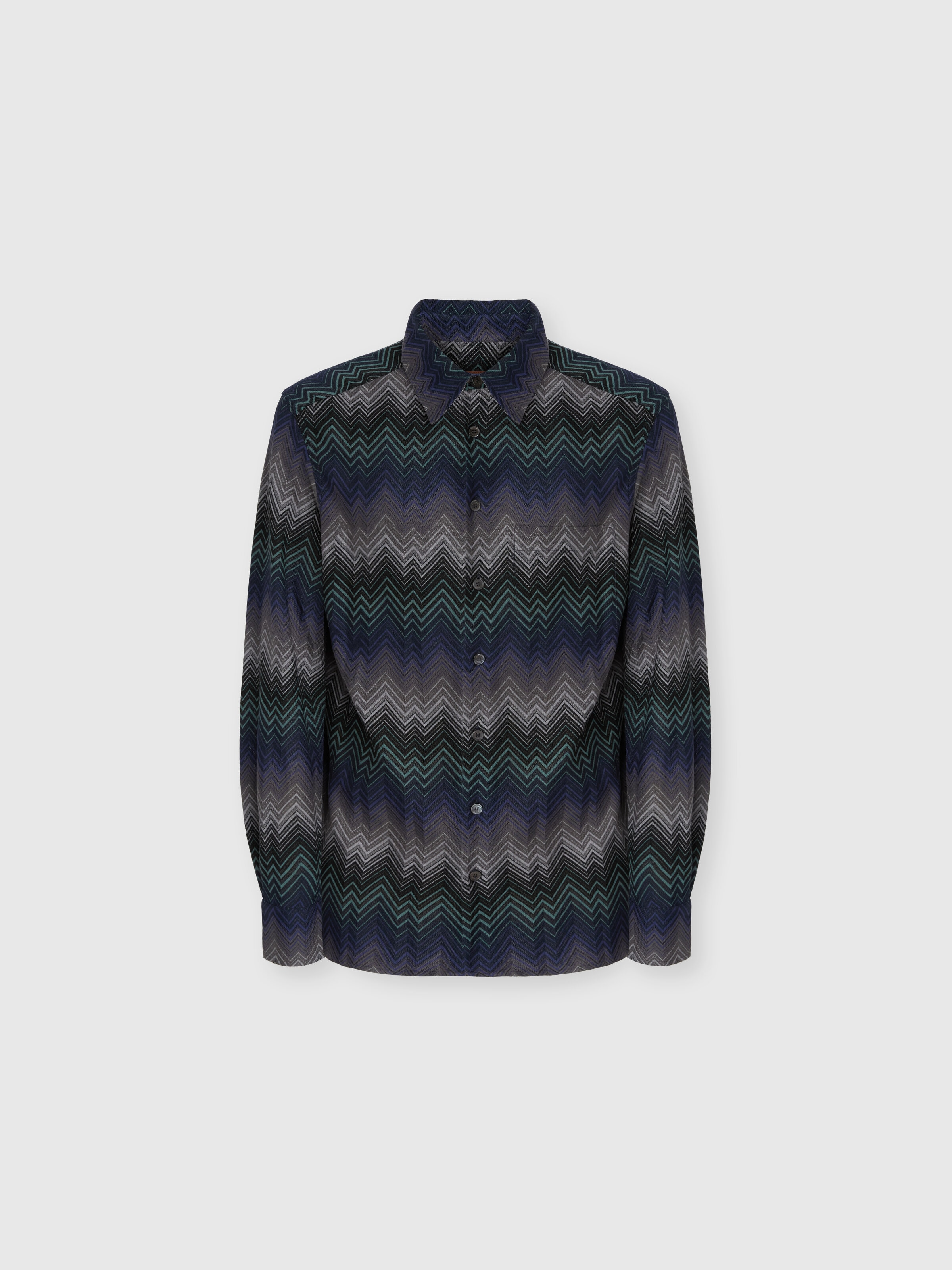 Long Sleeve Shirt with Irregular Zigzag, Blue & Green - 0