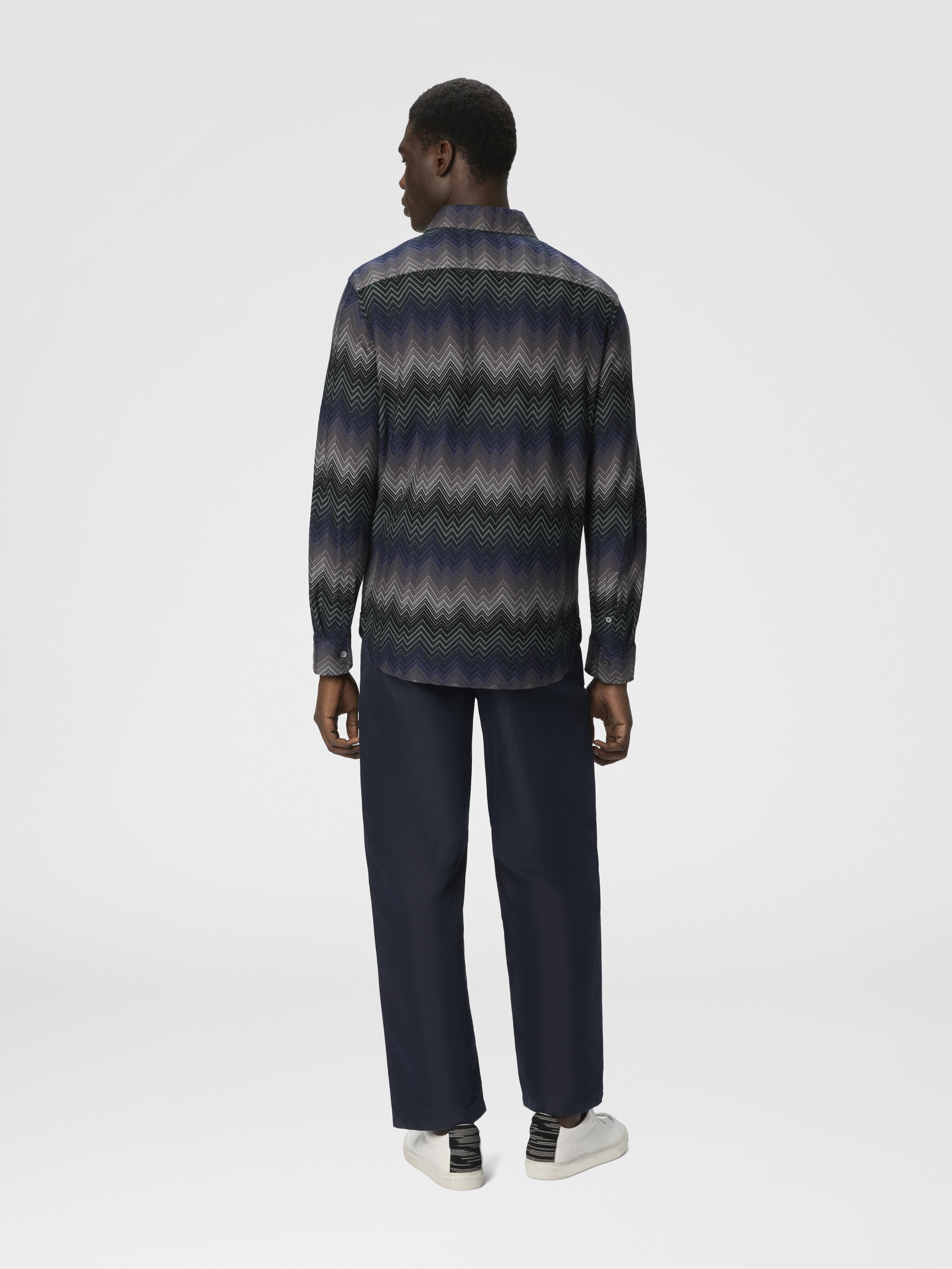 Long Sleeve Shirt with Irregular Zigzag, Blue & Green - 2