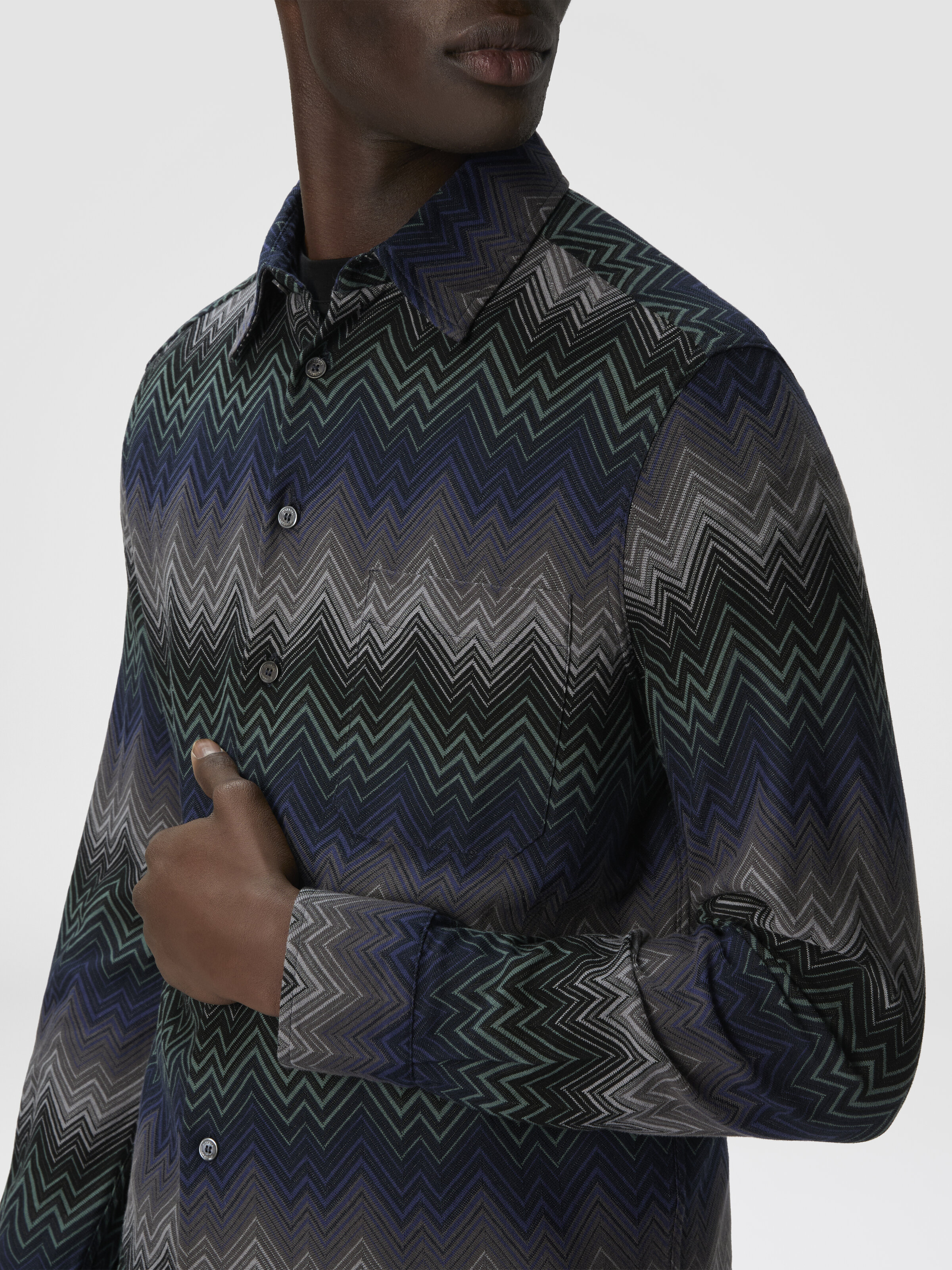 Long Sleeve Shirt with Irregular Zigzag, Blue & Green - 4