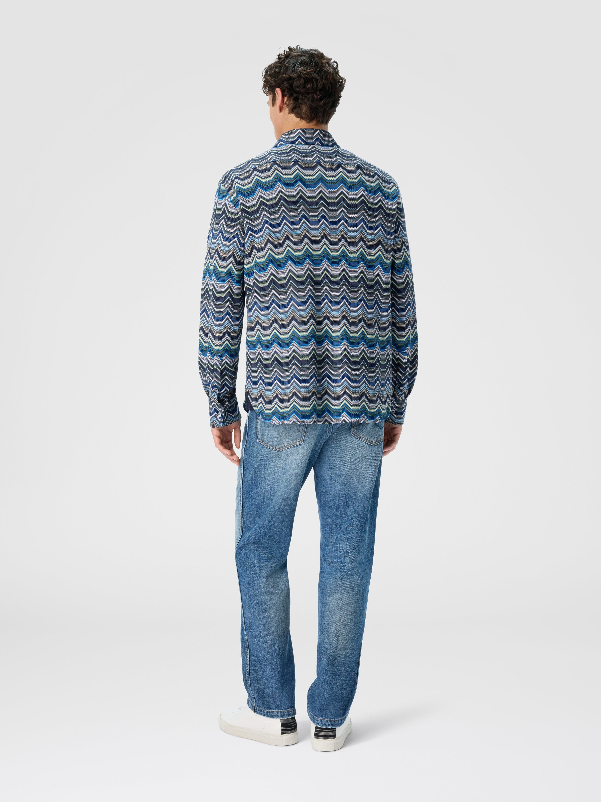 Camicia manica lunga  con zig zag geometrico, Blu & Verde - 2