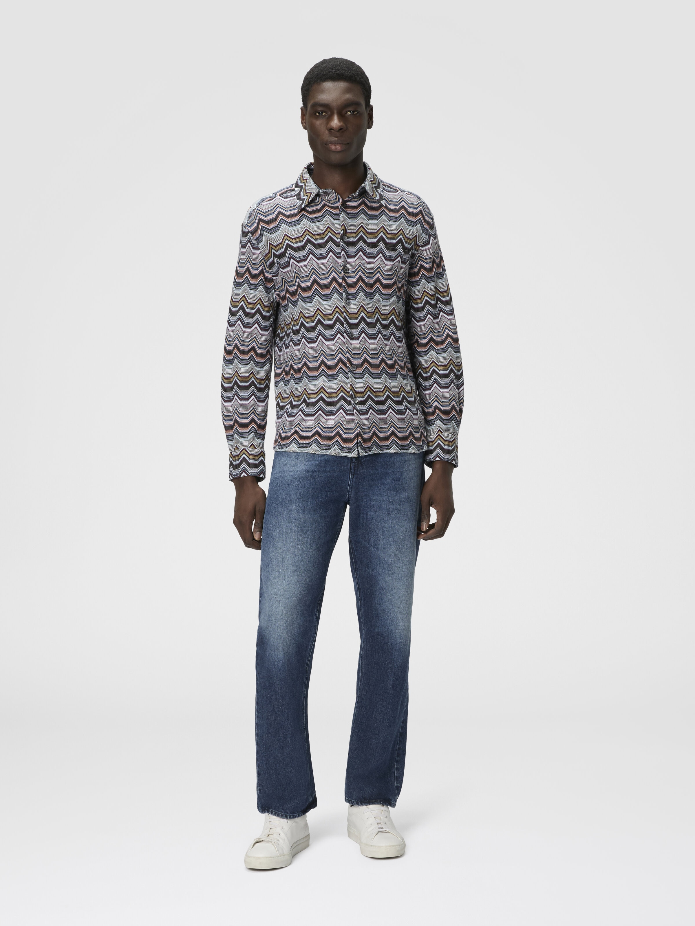 Long Sleeve Shirt with Geometric Zigzag, Multicoloured  - 1