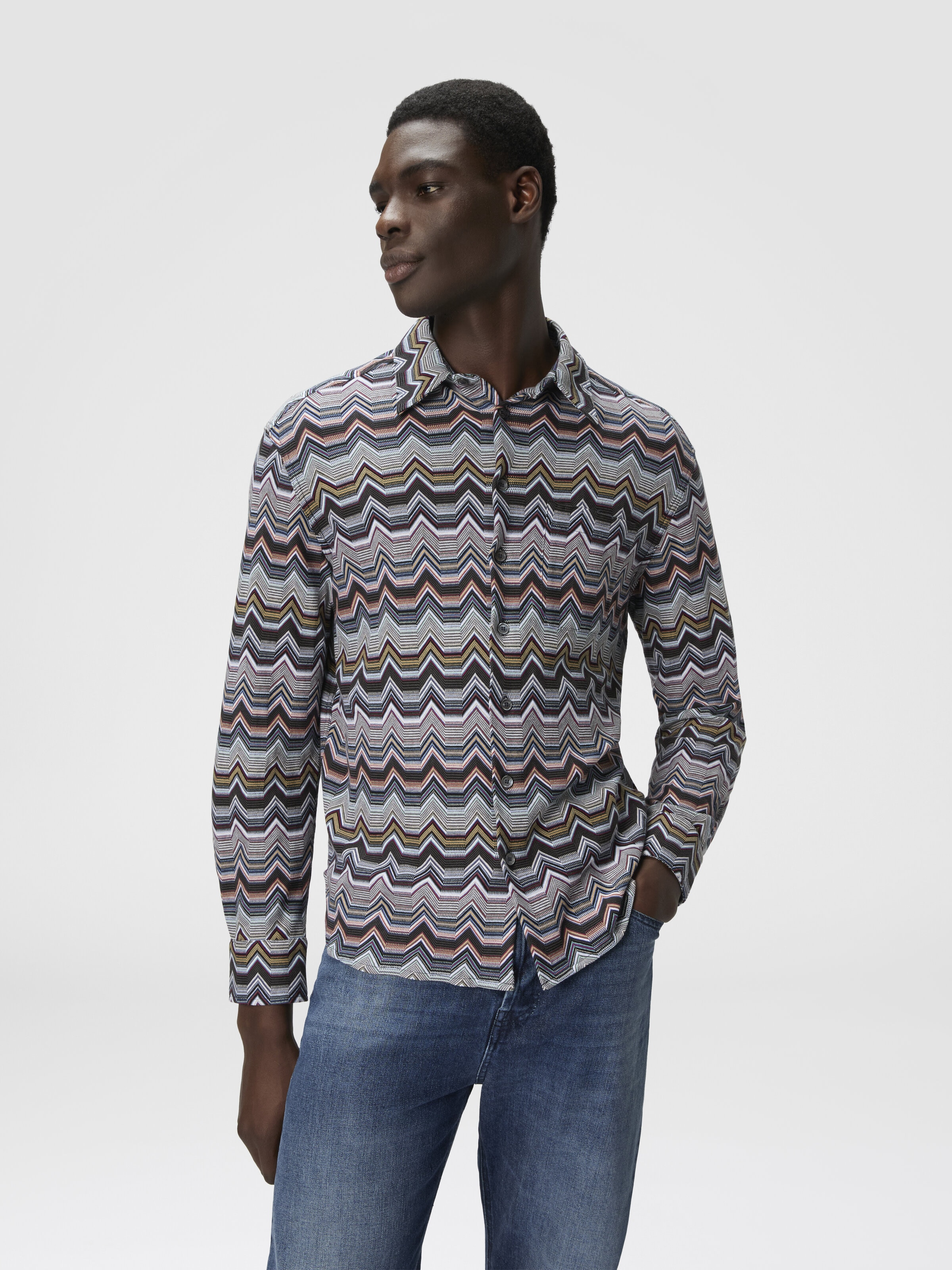 Long Sleeve Shirt with Geometric Zigzag, Multicoloured  - 3
