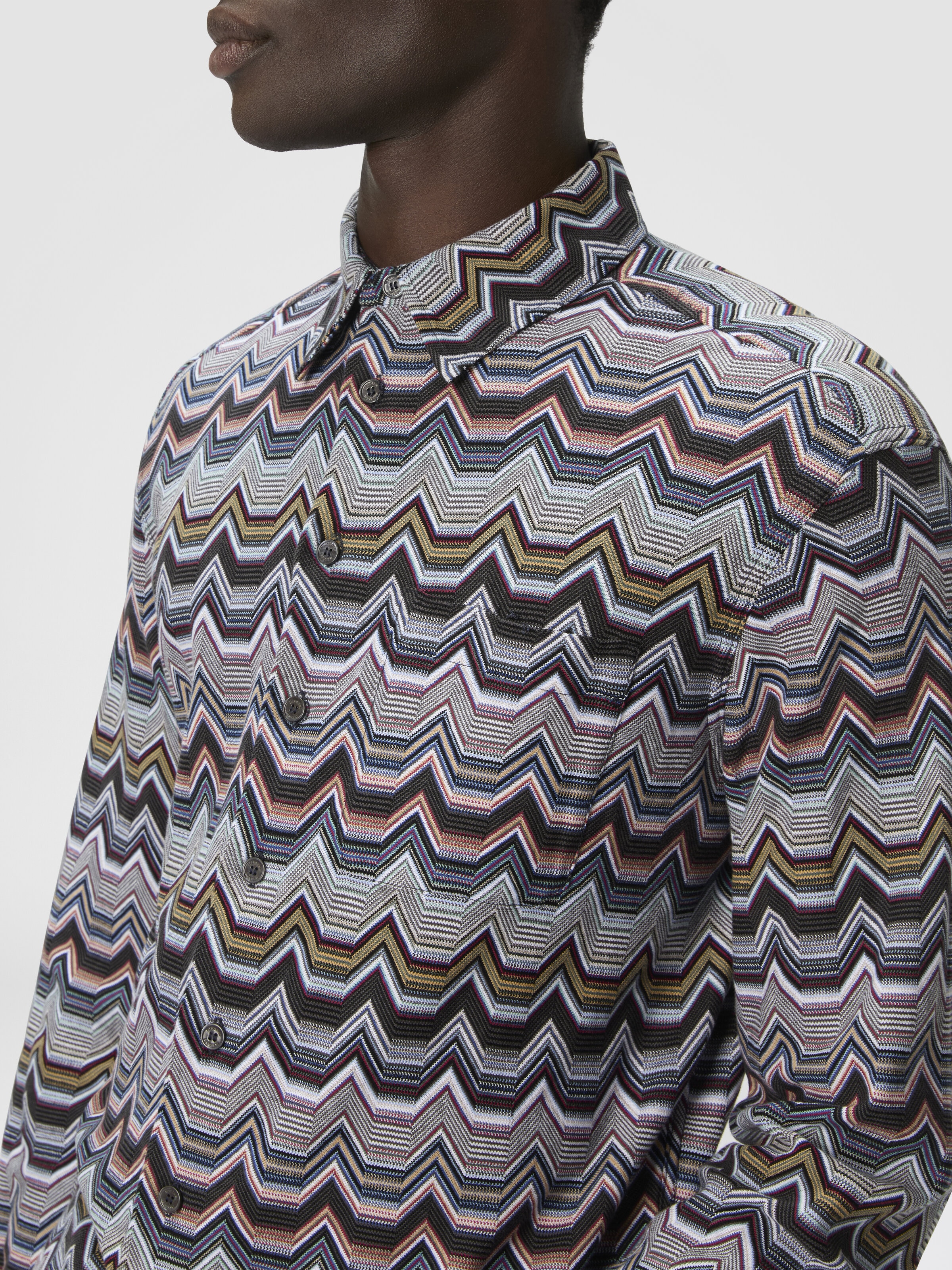 Long Sleeve Shirt with Geometric Zigzag, Multicoloured  - 4
