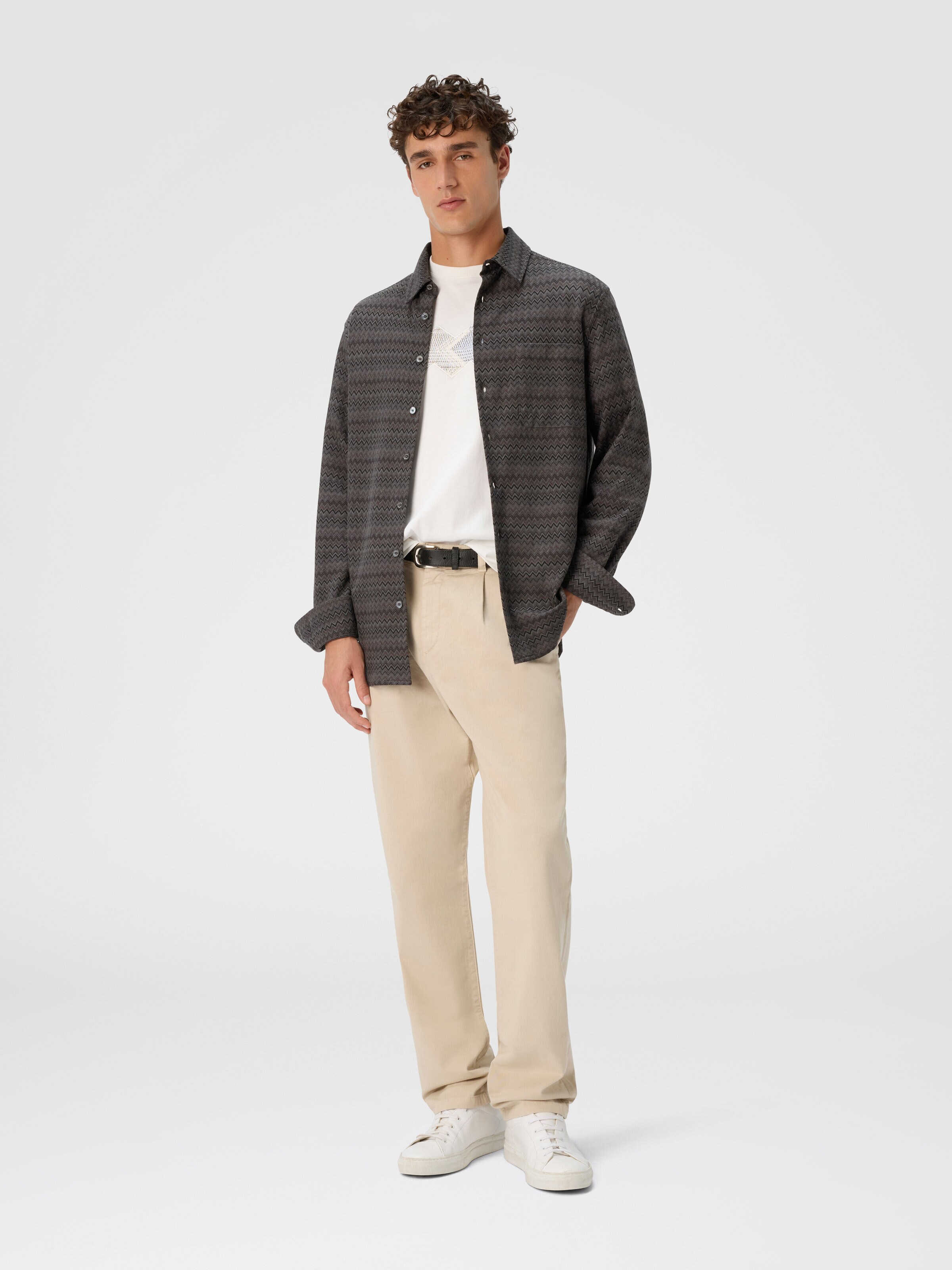 Shirt with Micro Zigzag Tone on Tone, Grey - 1