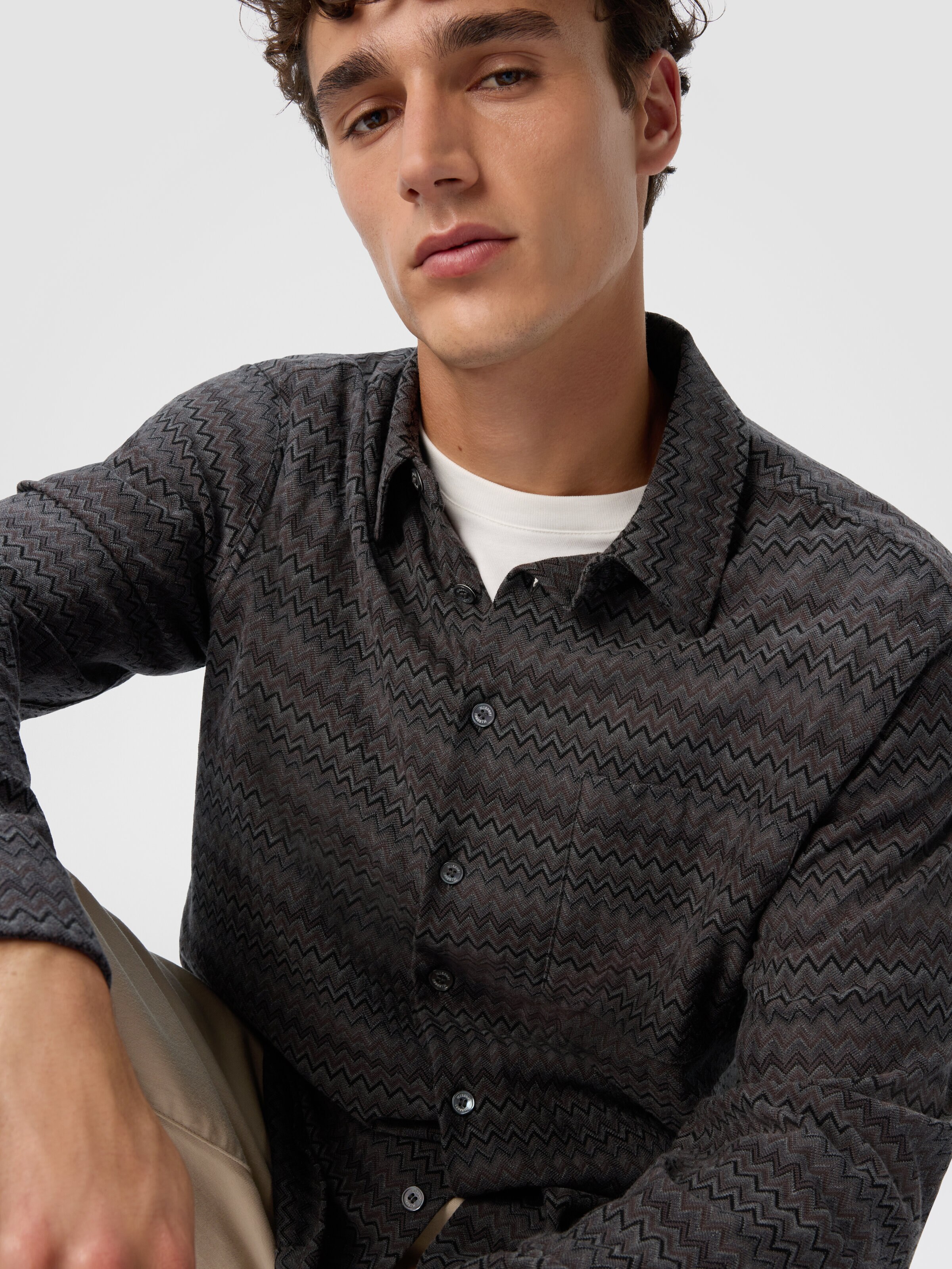 Shirt with Micro Zigzag Tone on Tone, Grey - 3