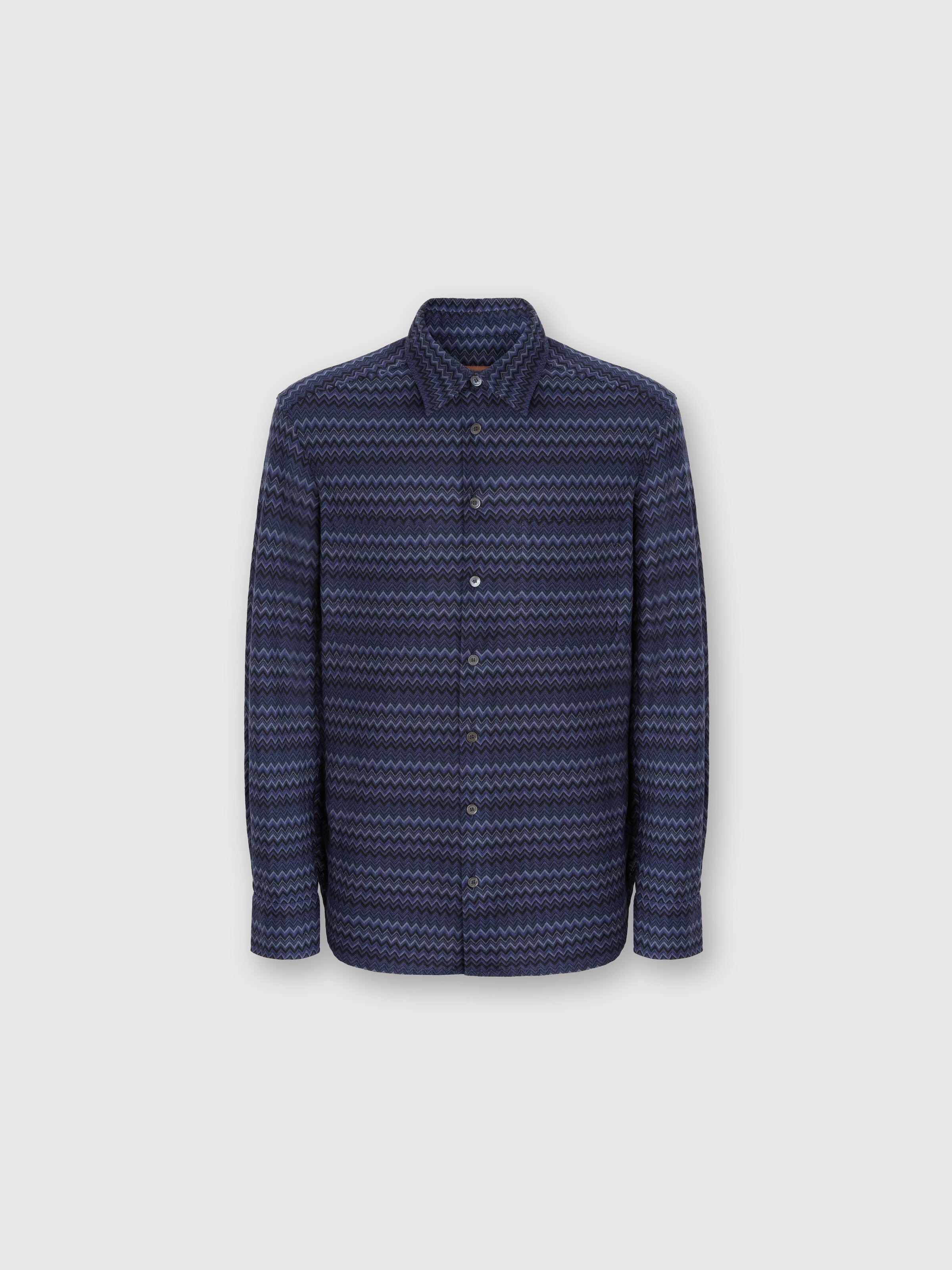 Shirt with Micro Zigzag Tone on Tone, Blue - 0