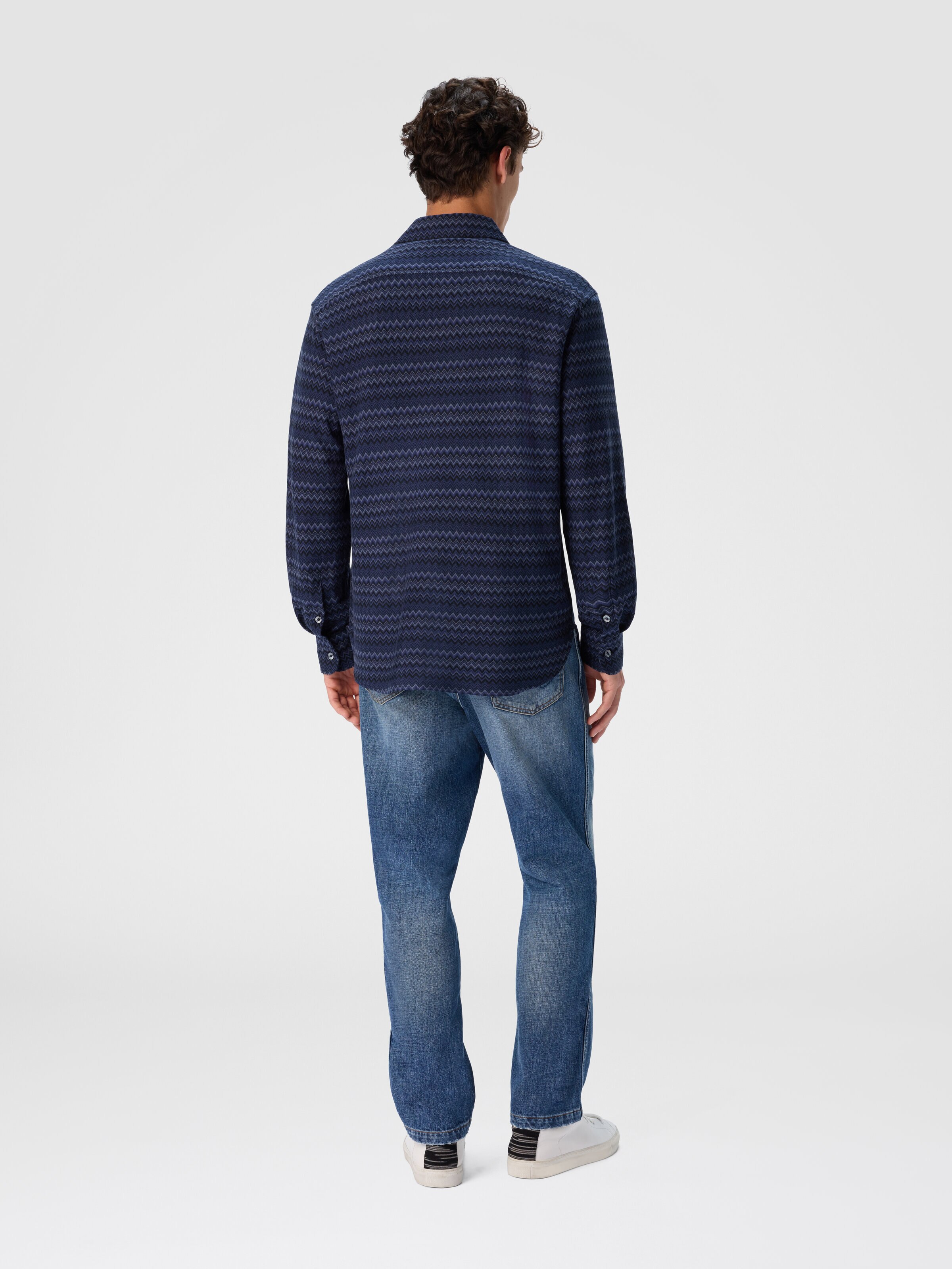 Shirt with Micro Zigzag Tone on Tone, Blue - 2
