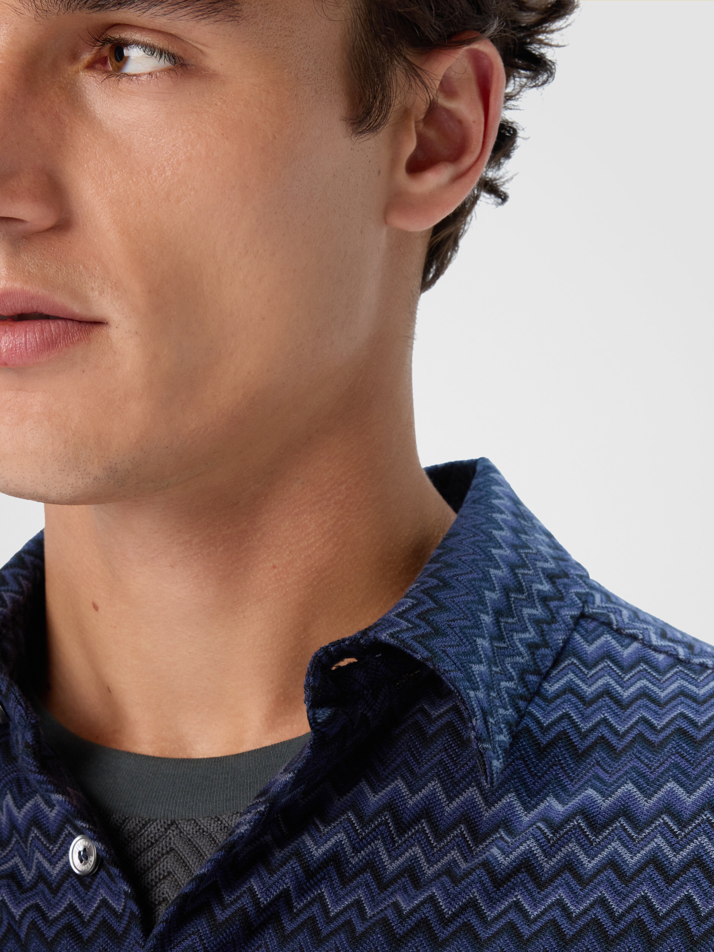 Shirt with Micro Zigzag Tone on Tone, Blue - 4