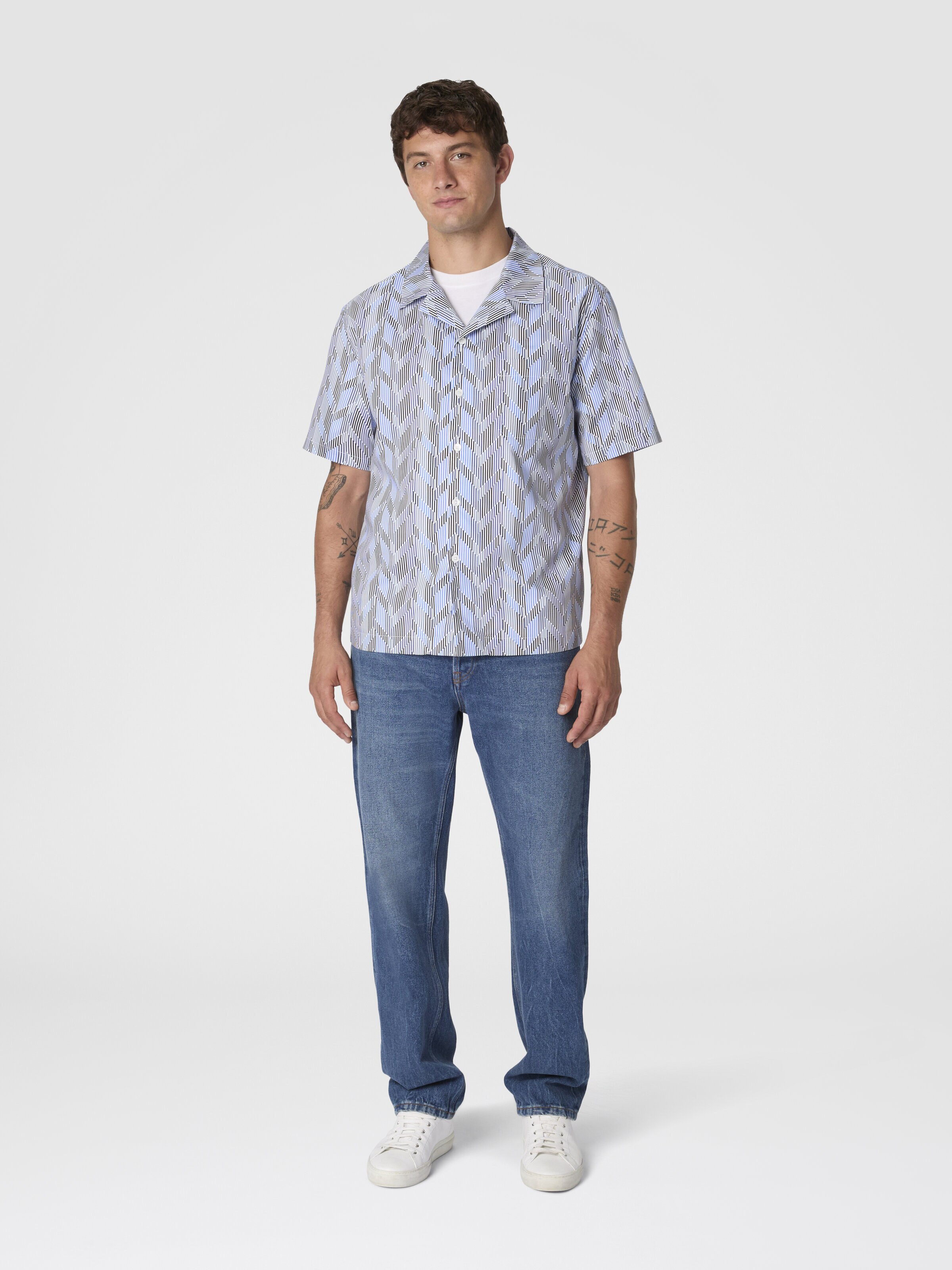 Bowling shirt with zigzag pattern, Blue - 1