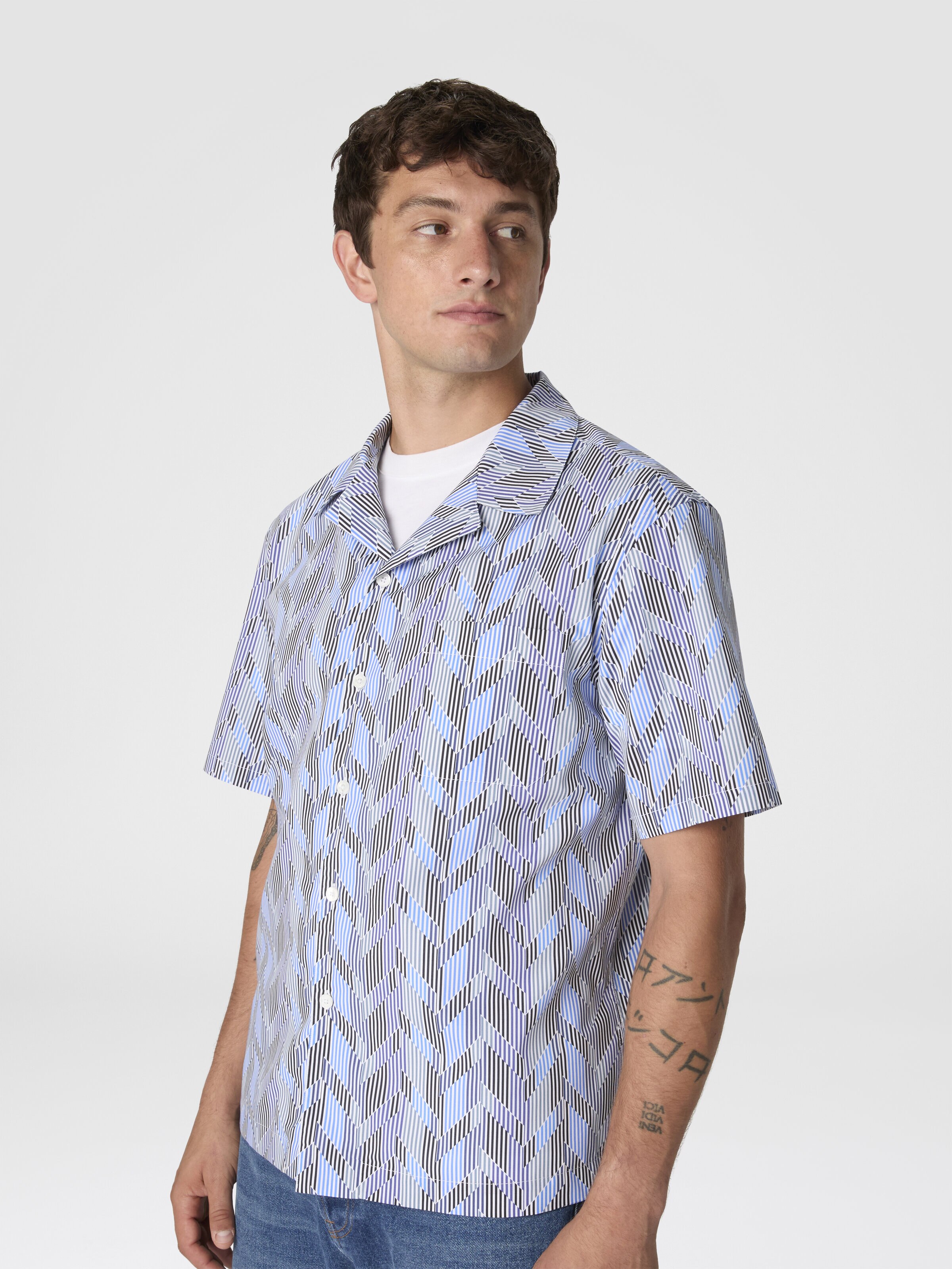 Bowling shirt with zigzag pattern, Blue - 3