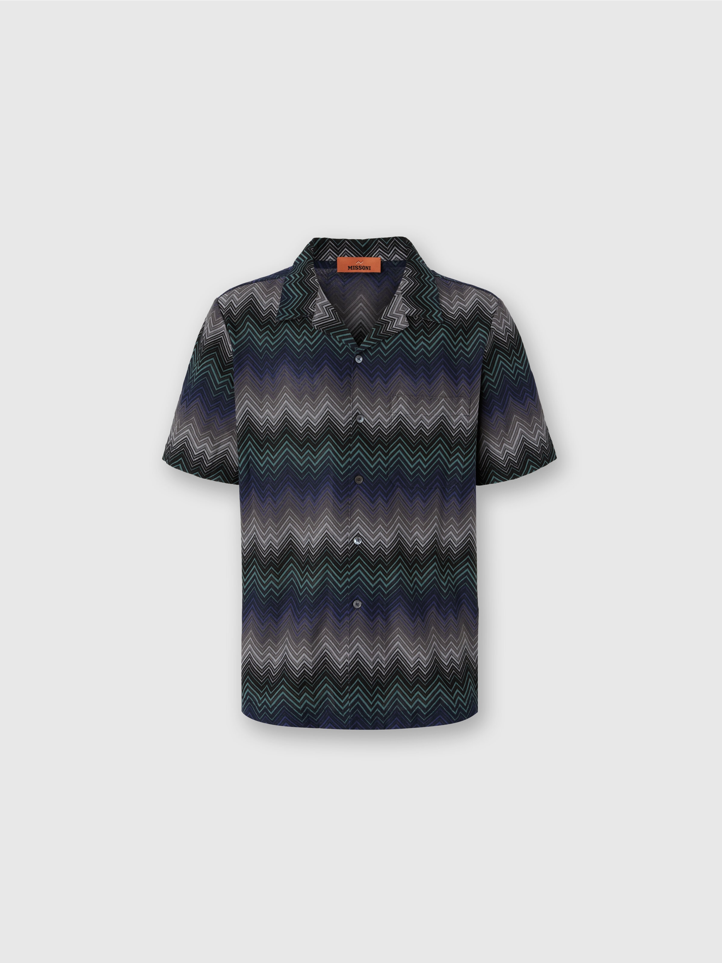 Bowling Shirt with Irregular Zigzag, Blue & Green - 0