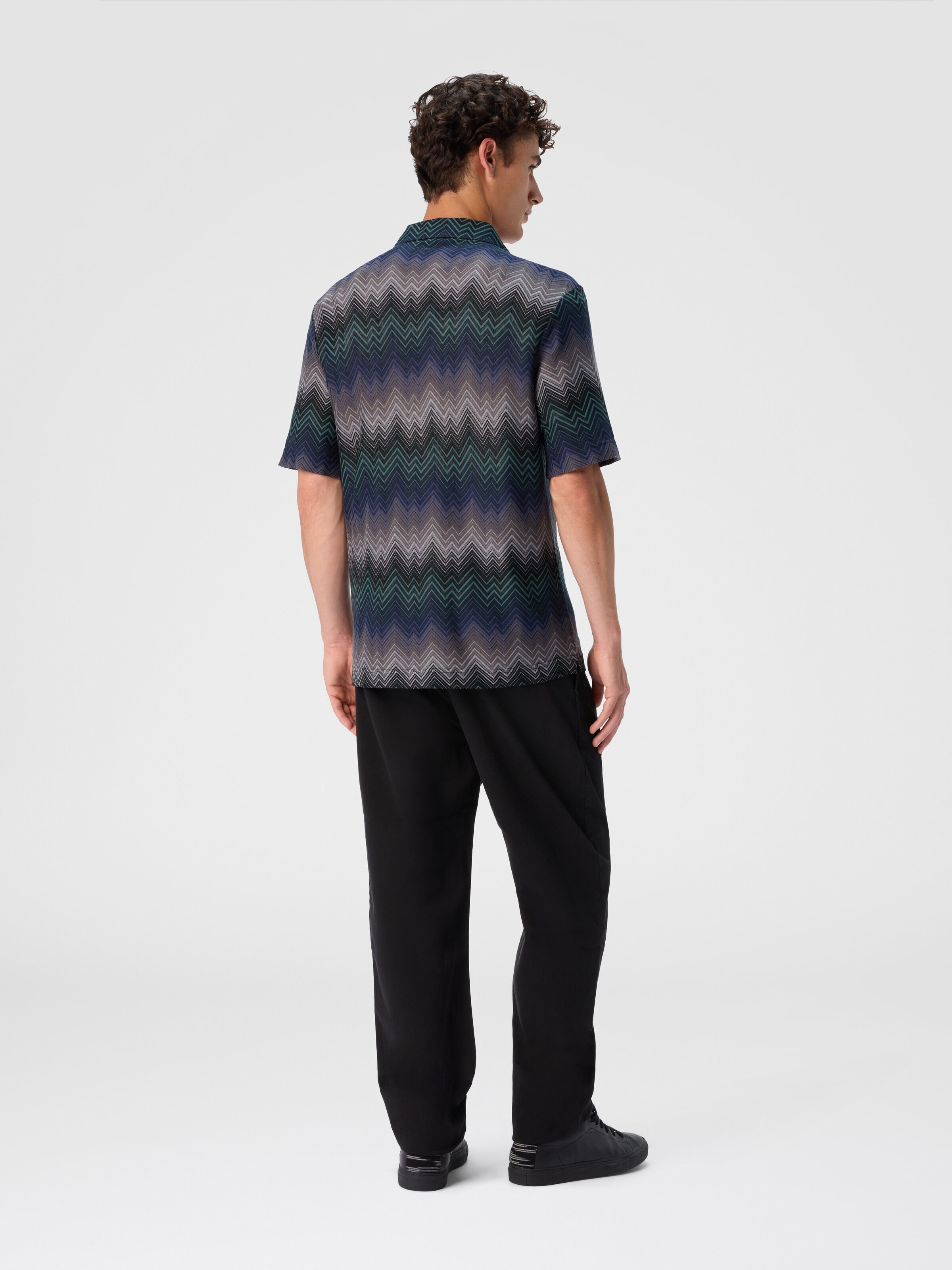 Bowling Shirt with Irregular Zigzag, Blue & Green - 2