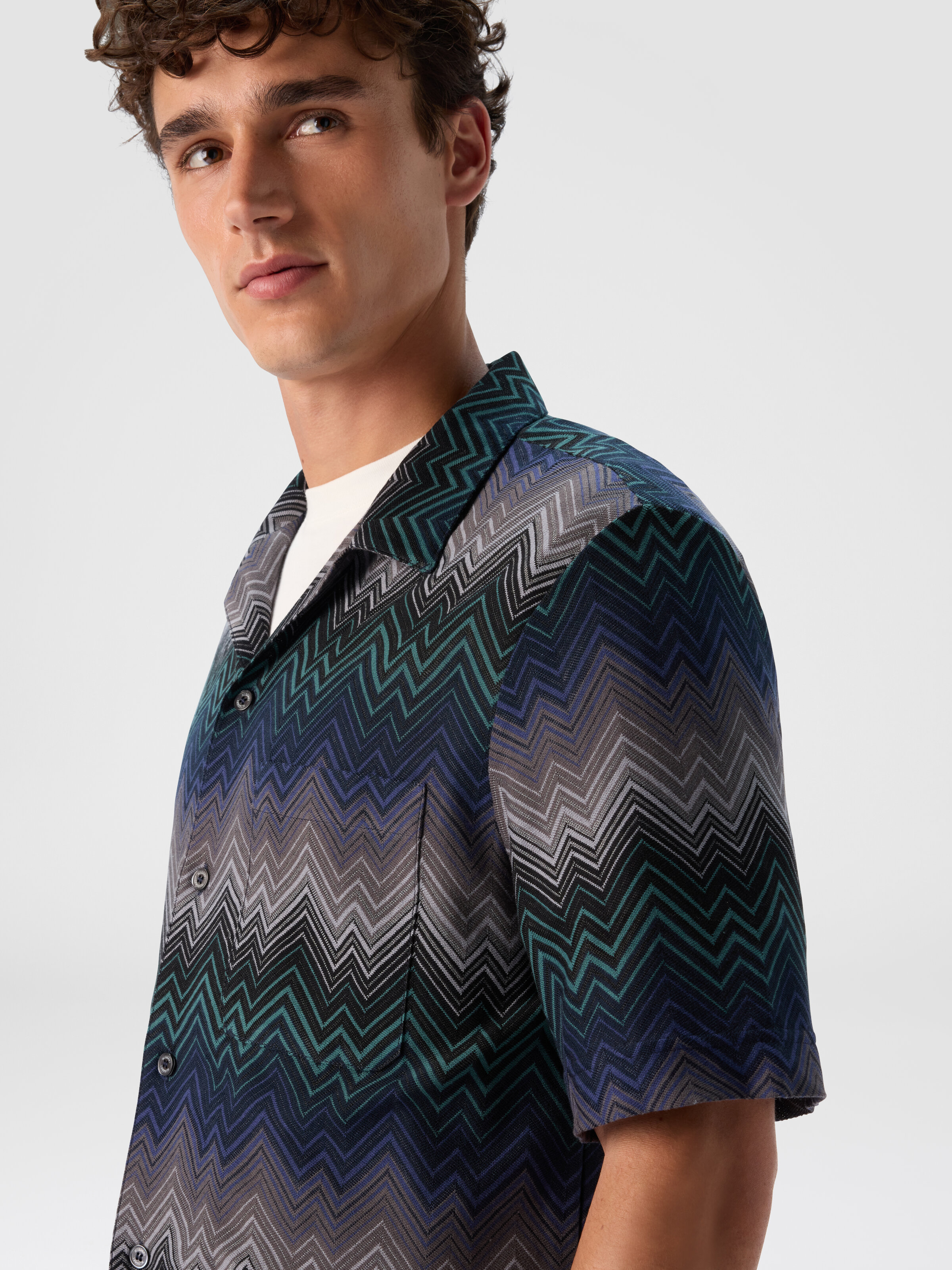 Bowling Shirt with Irregular Zigzag, Blue & Green - 3