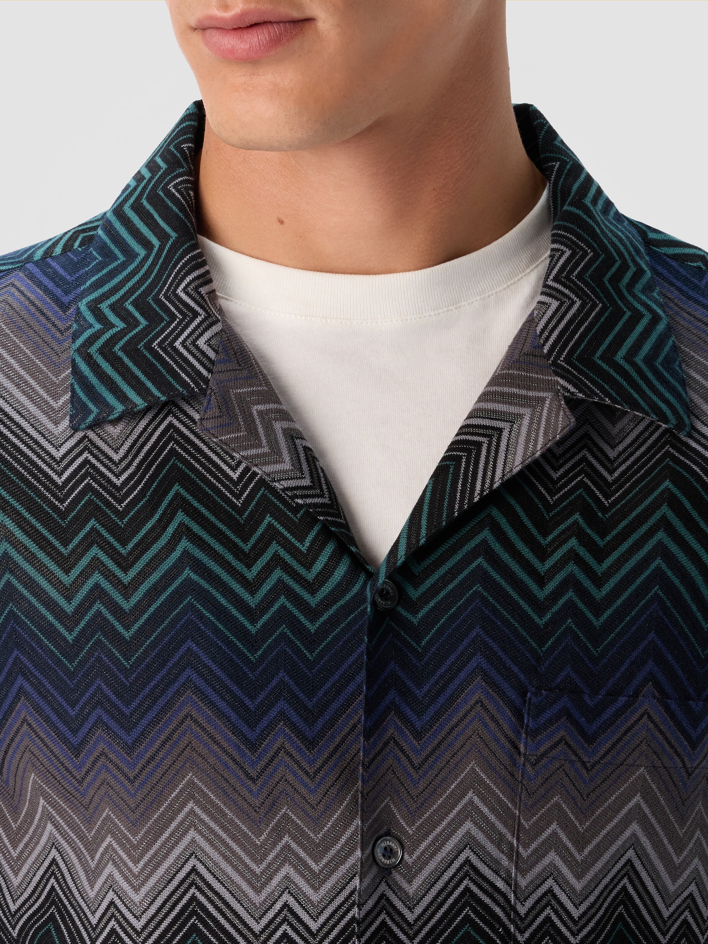 Bowling Shirt with Irregular Zigzag, Blue & Green - 4