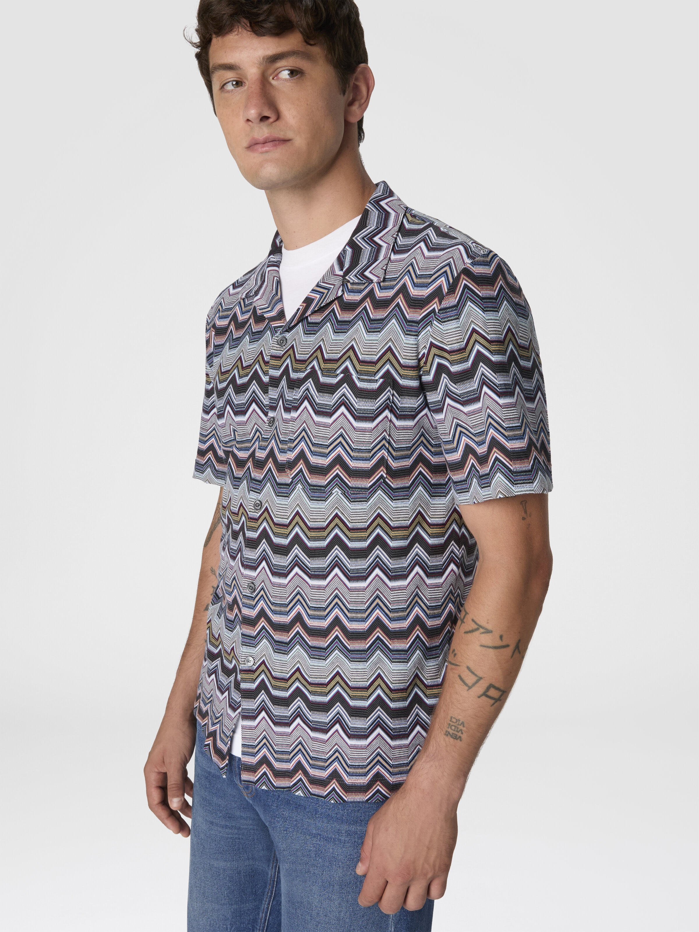 Bowling Shirt with Geometric Zigzag, Multicoloured  - 3