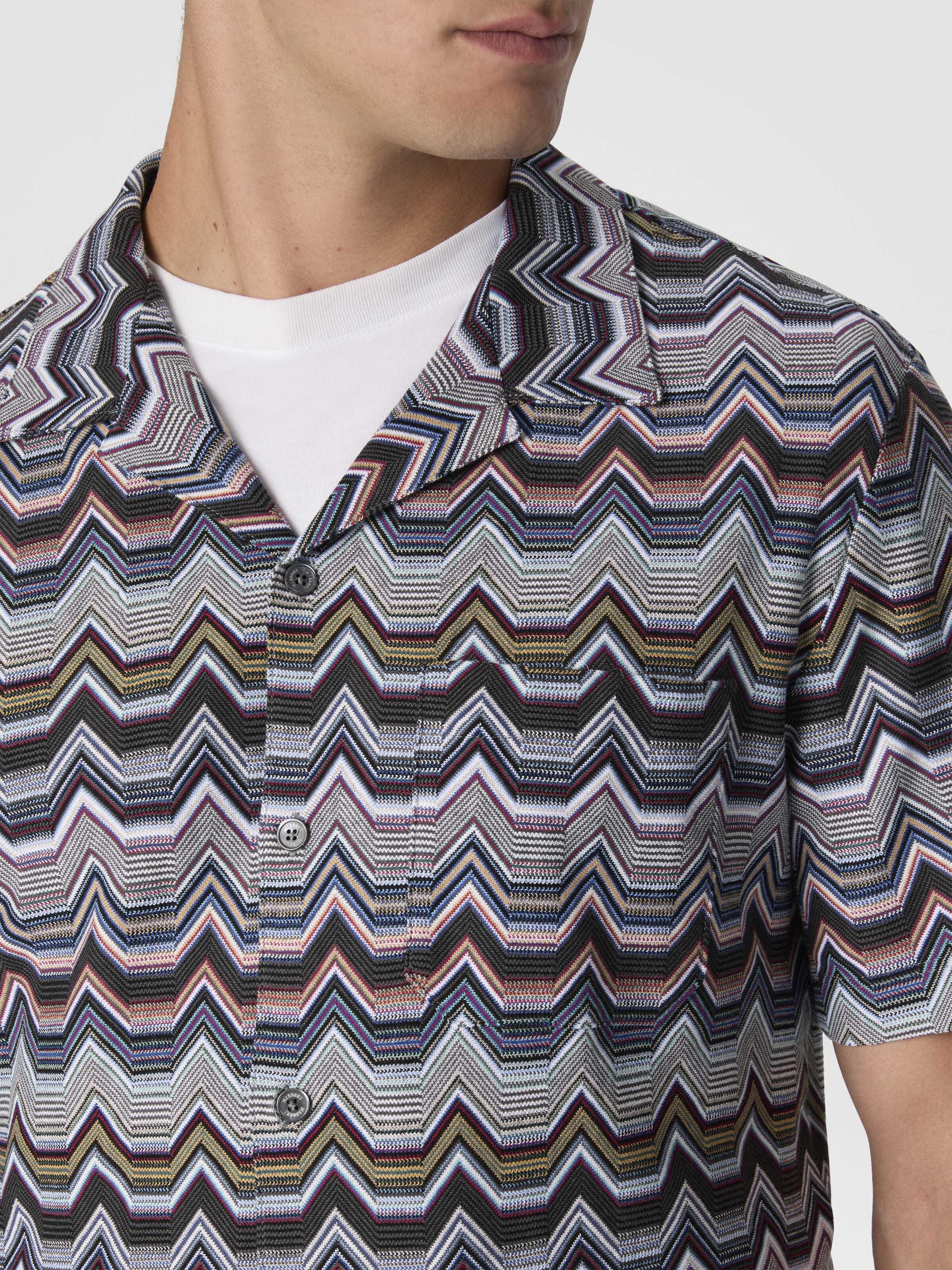 Bowling Shirt with Geometric Zigzag, Multicoloured  - 4