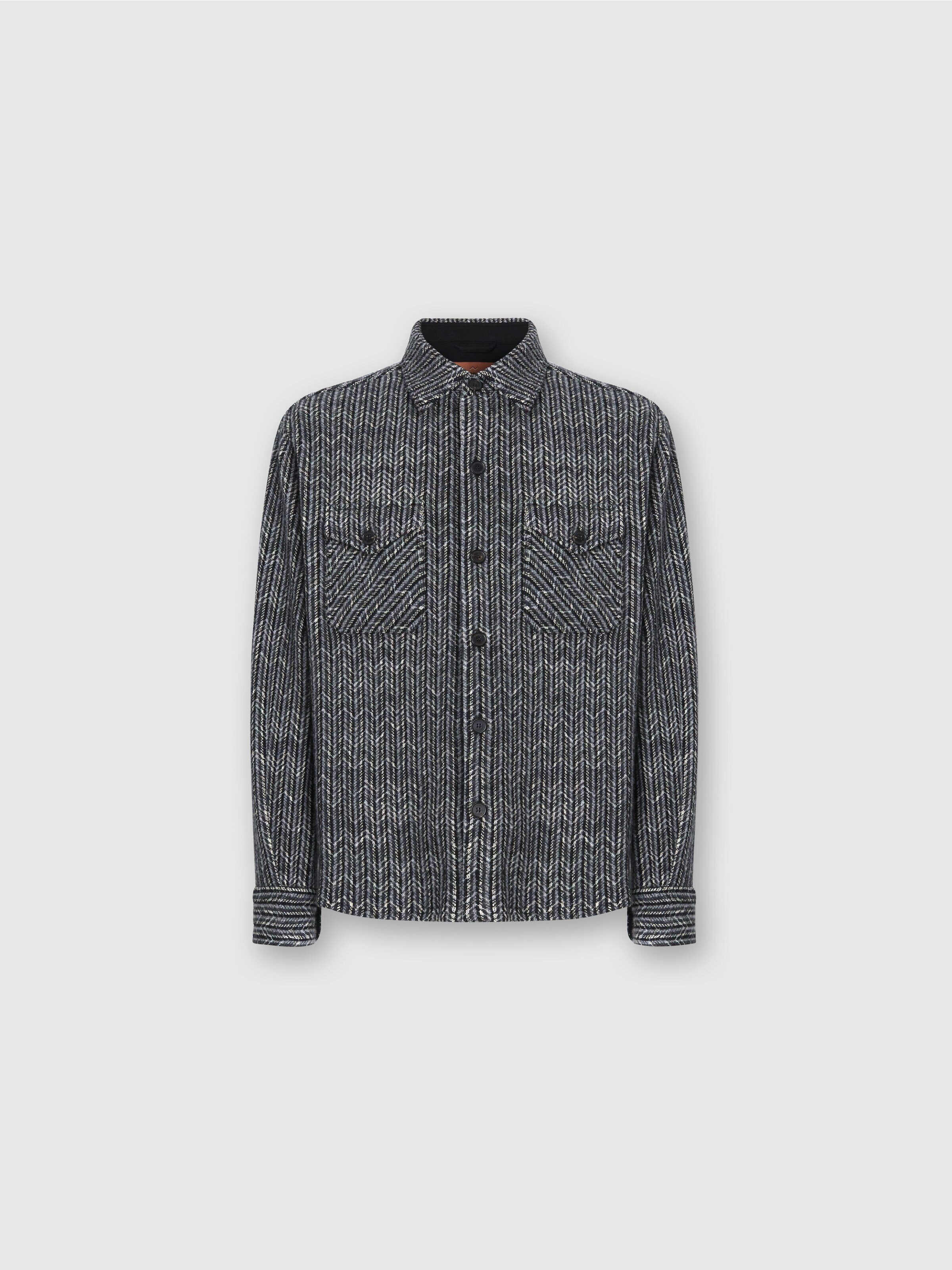 Overshirt in Wool-Cotton Blend with Zigzag Pattern, Multicoloured  - 0