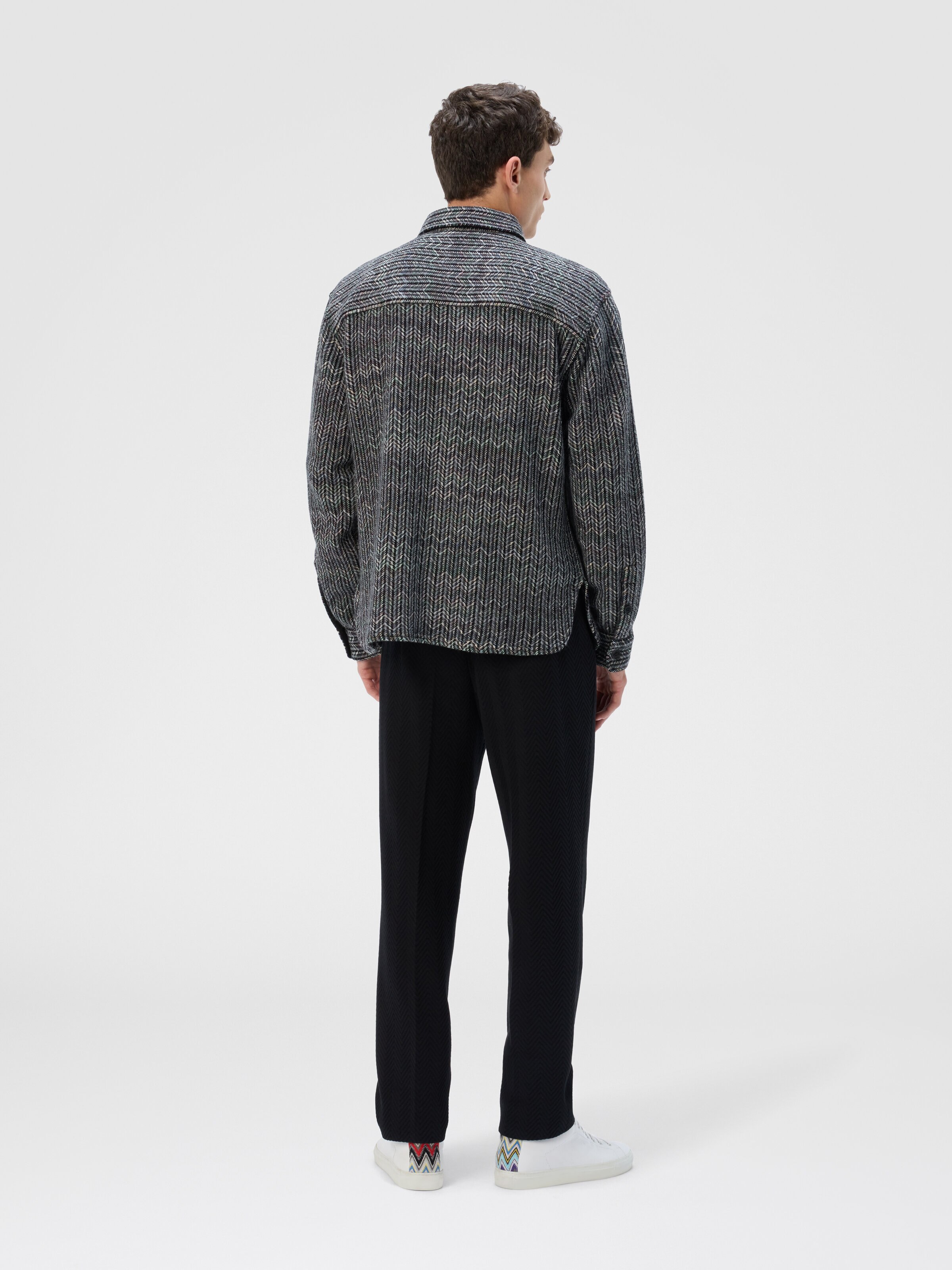 Overshirt in Wool-Cotton Blend with Zigzag Pattern, Multicoloured  - 2