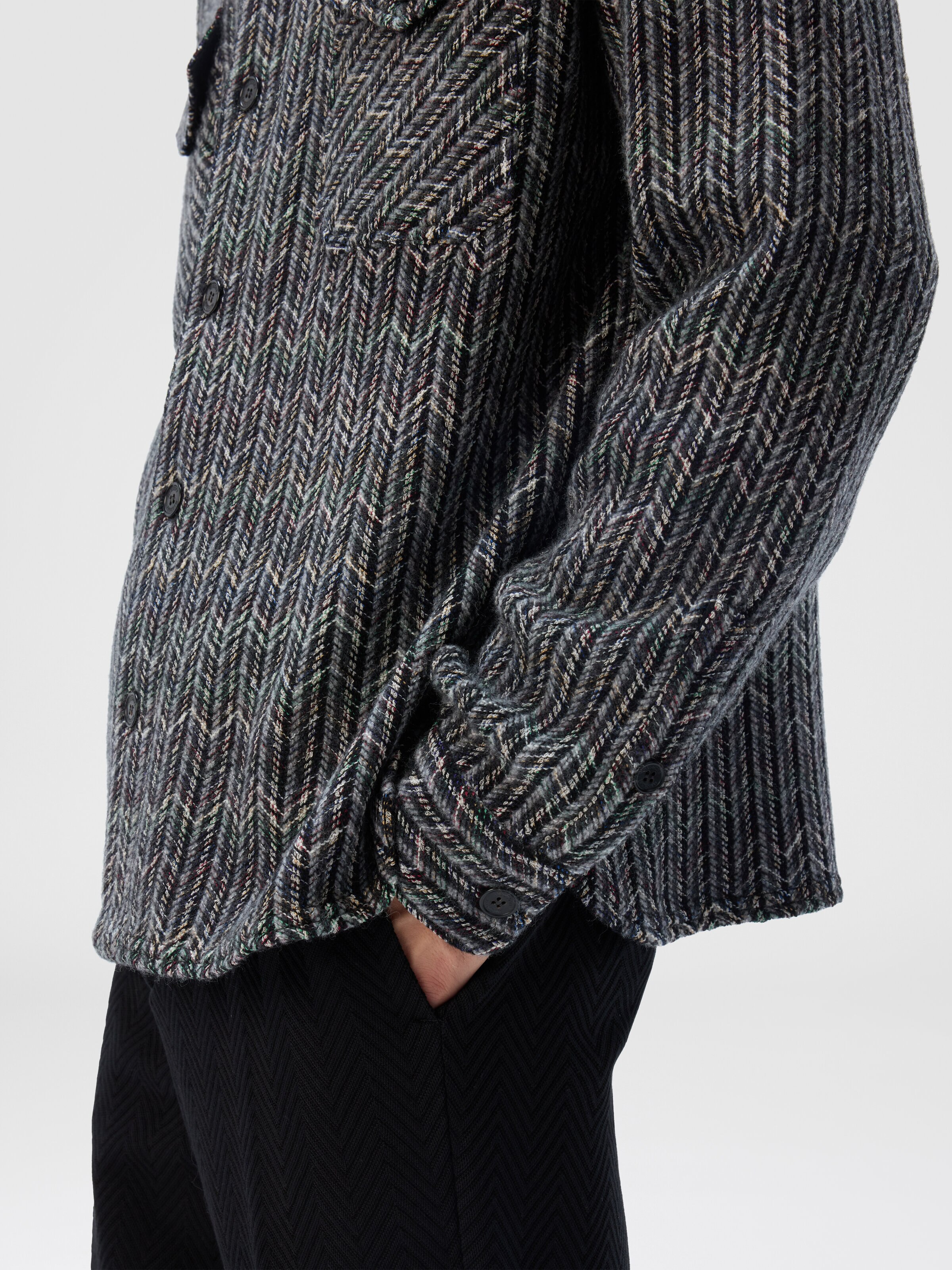 Overshirt in Wool-Cotton Blend with Zigzag Pattern, Multicoloured  - 4