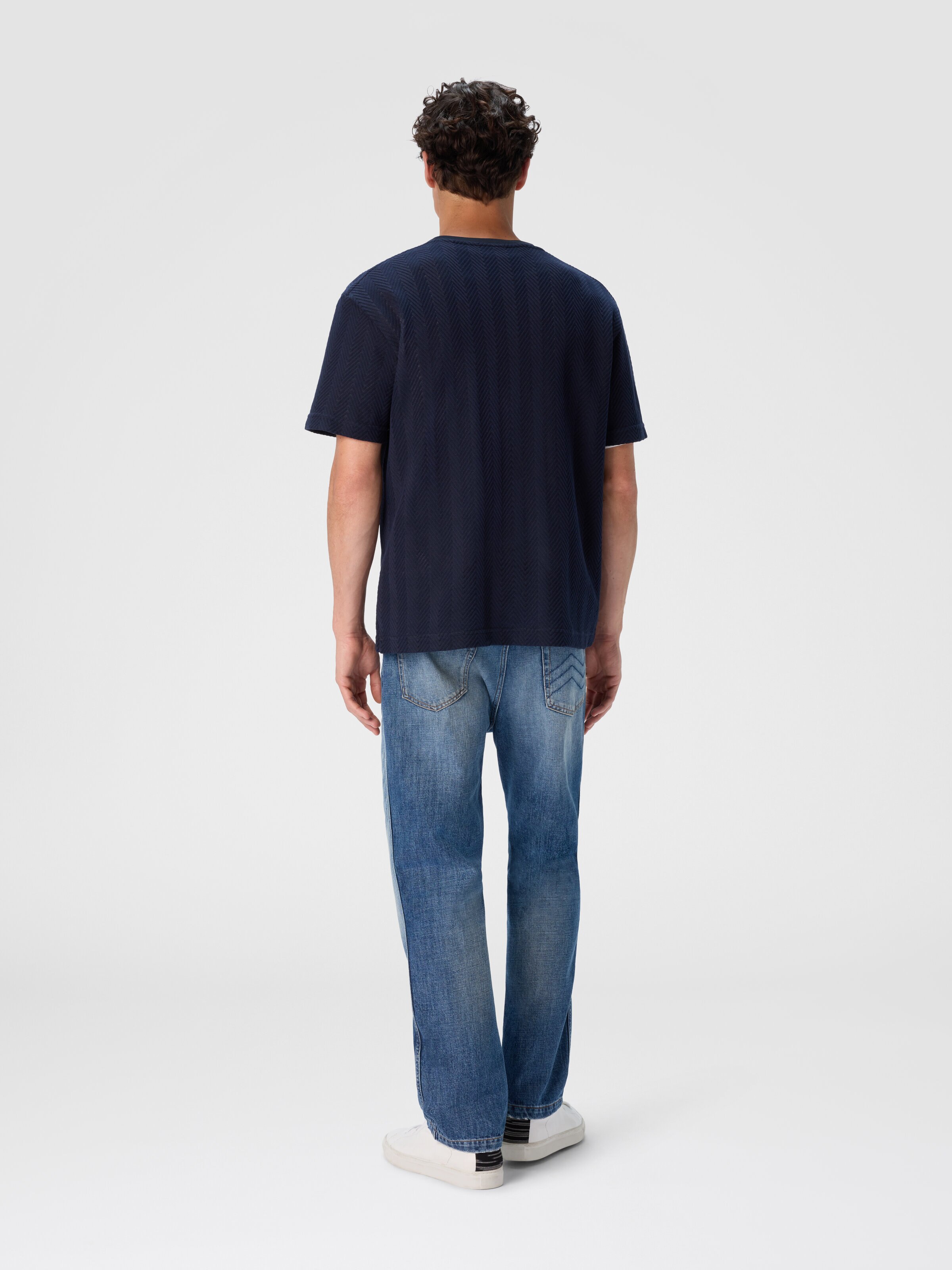 T-shirt col rond en coton et viscose raschel, Bleu - 2