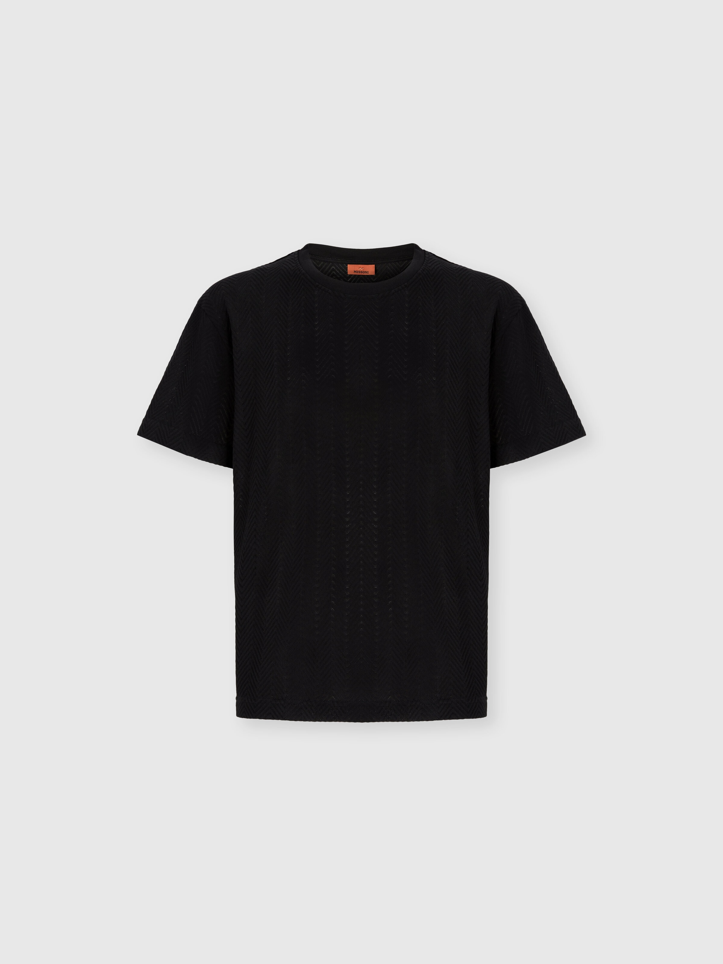 Crew Neck T-Shirt in Cotton-Viscose Raschel, Black - 0
