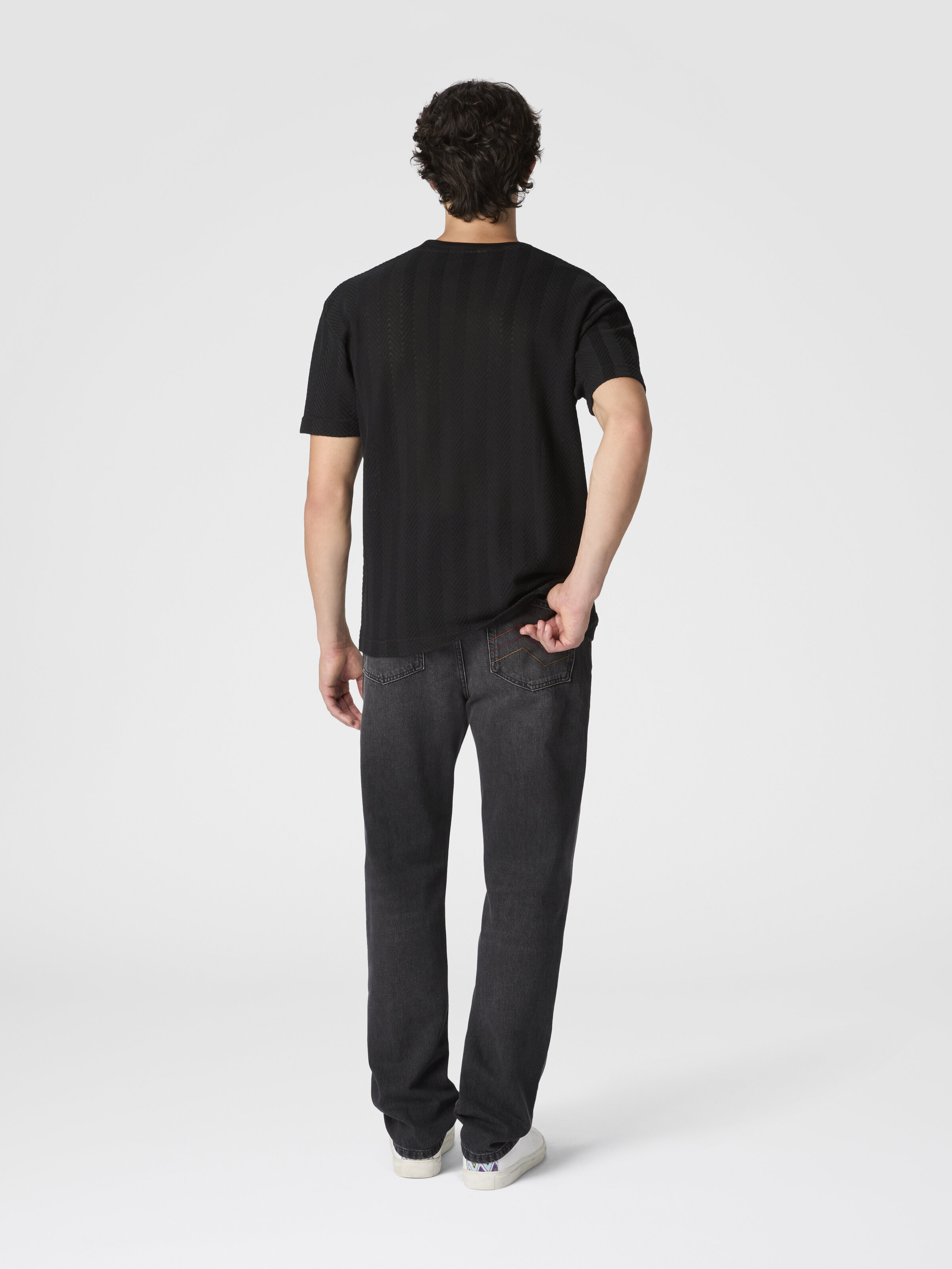 Crew Neck T-Shirt in Cotton-Viscose Raschel, Black - 2