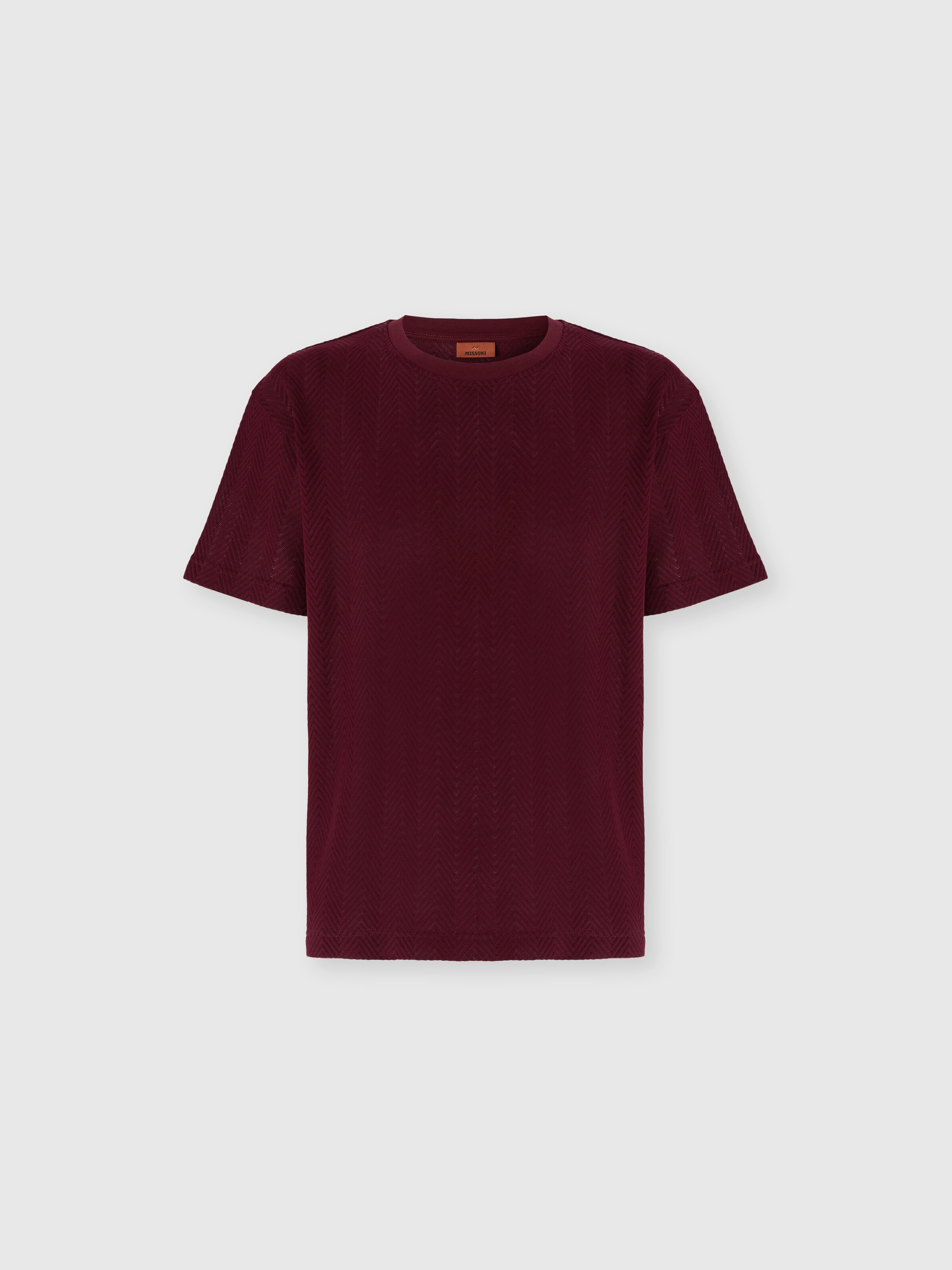 Crew Neck T-Shirt in Cotton-Viscose Raschel, Burgundy - 0