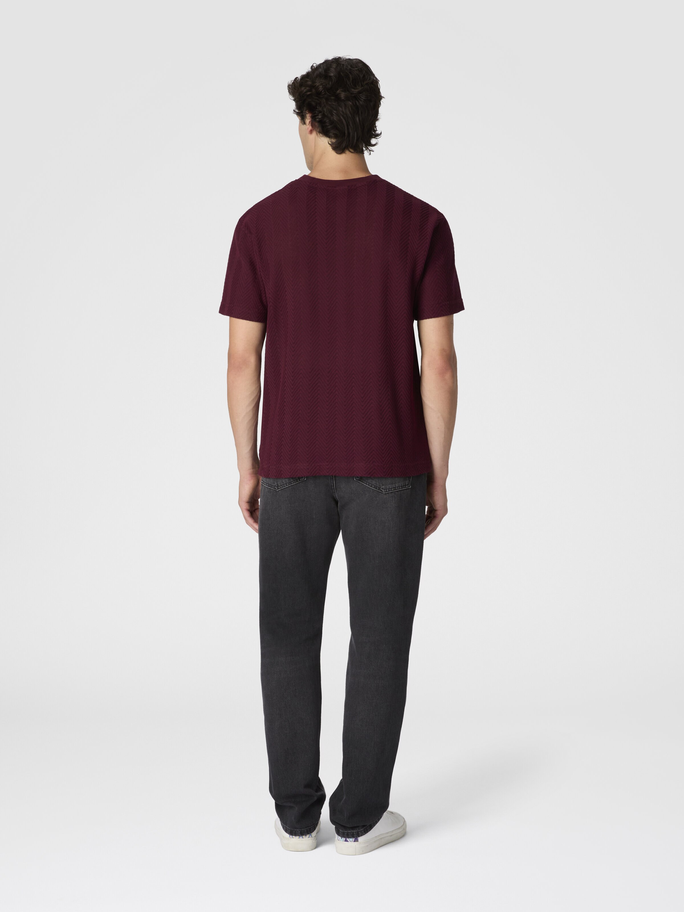 Crew Neck T-Shirt in Cotton-Viscose Raschel, Burgundy - 2