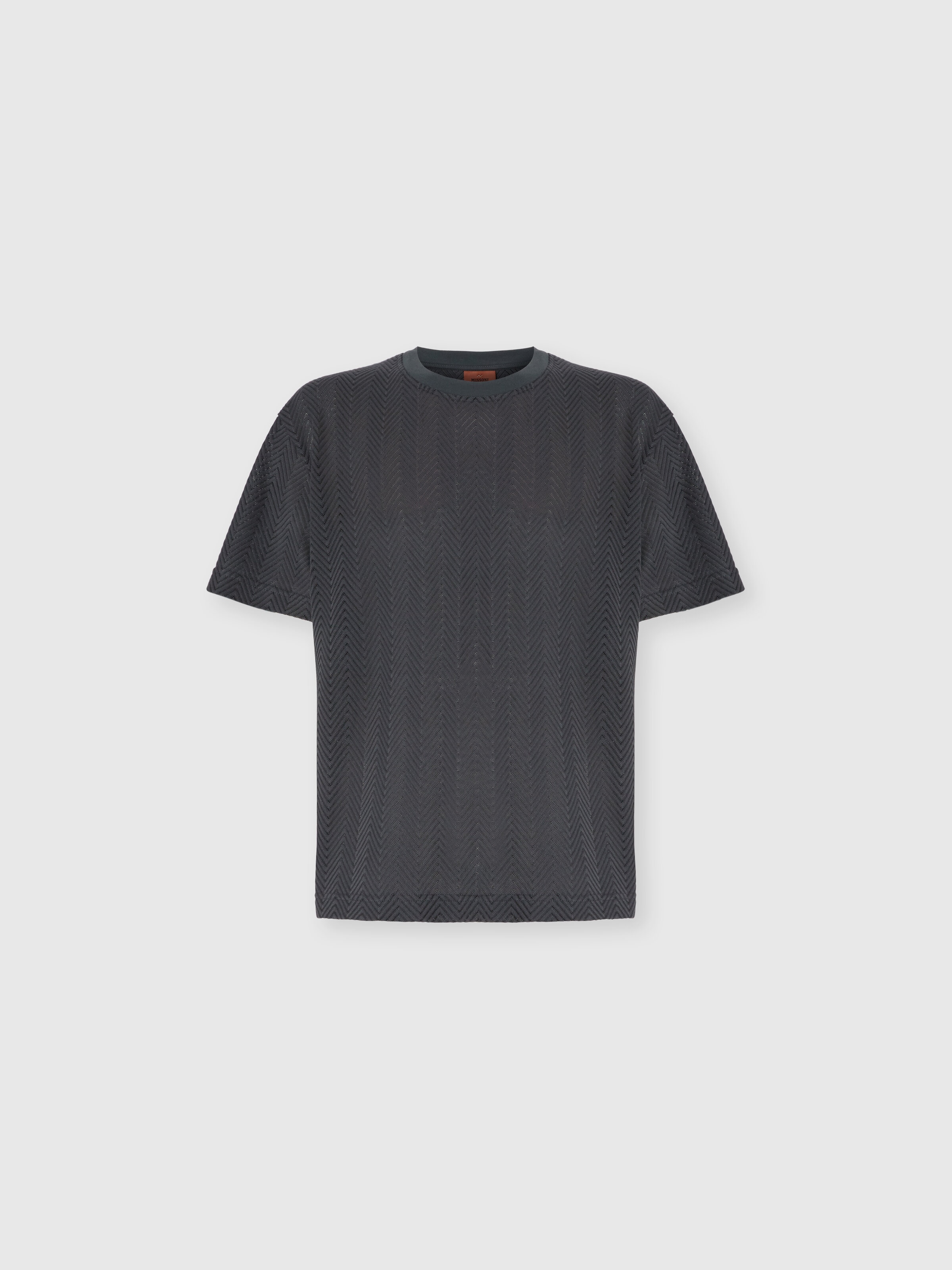 Crew Neck T-Shirt in Cotton-Viscose Raschel, Grey - 0