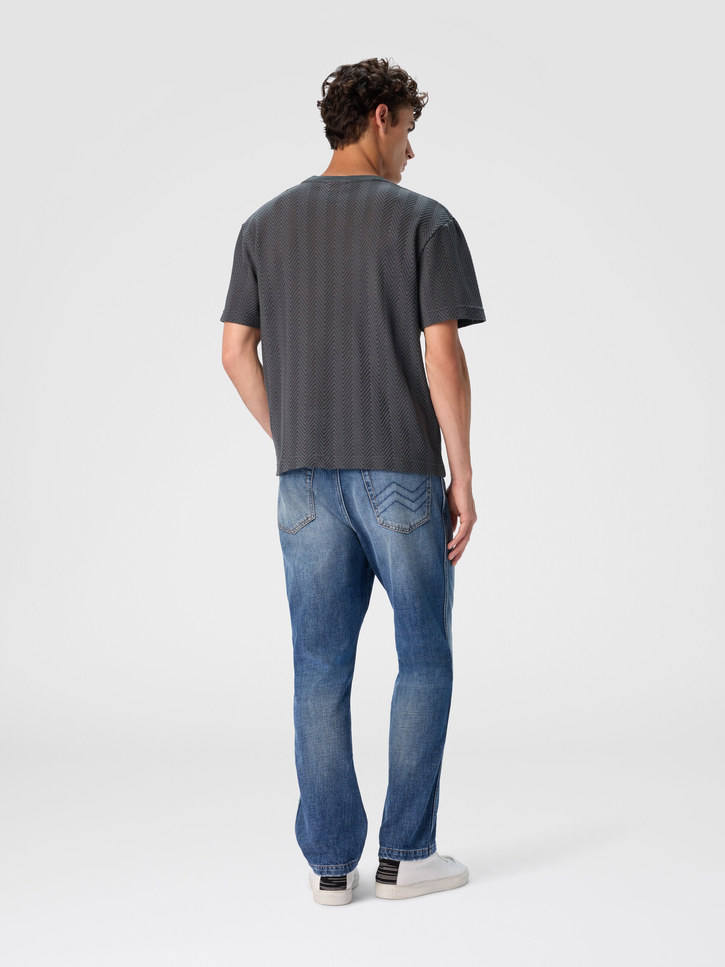 Crew Neck T-Shirt in Cotton-Viscose Raschel, Grey - 2